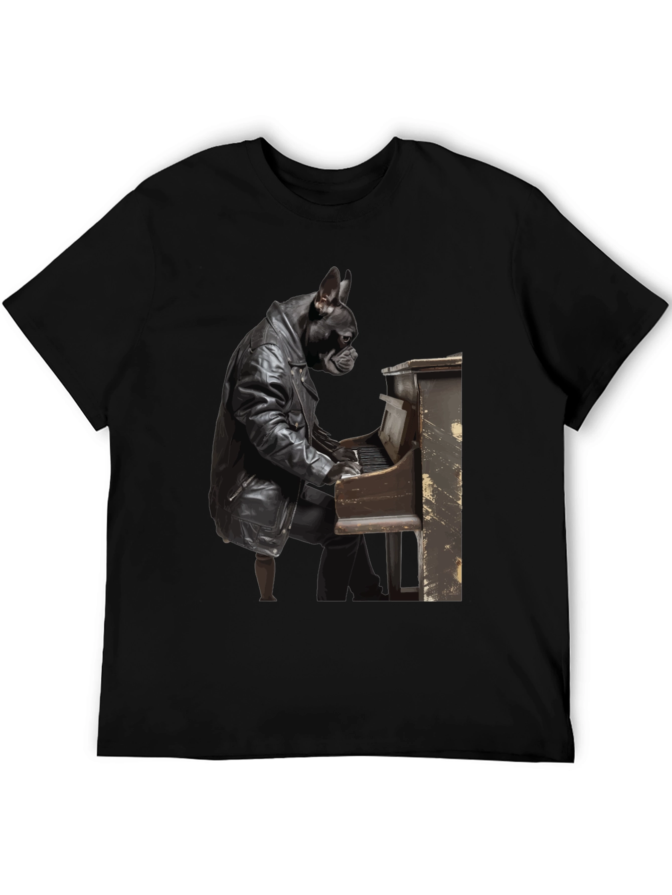 Dog Playing Piano Black T-Shirt