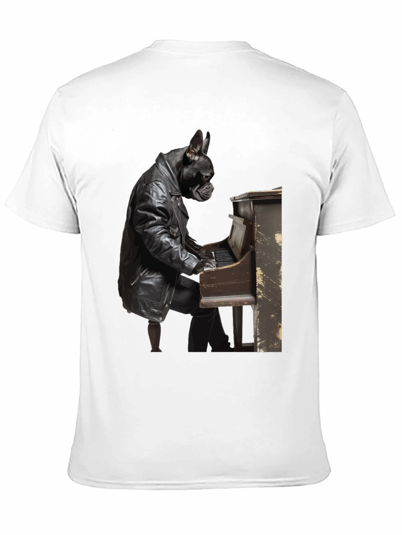 Dog Playing Piano Black T-Shirt
