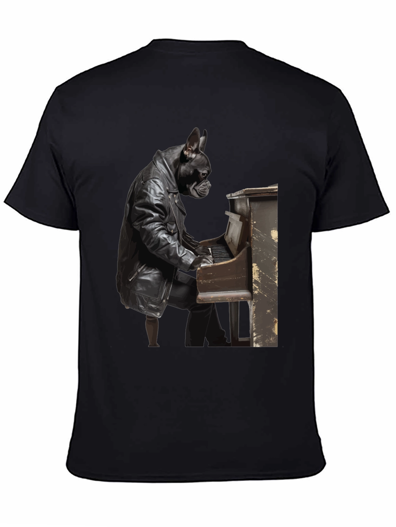 Dog Playing Piano Black T-Shirt