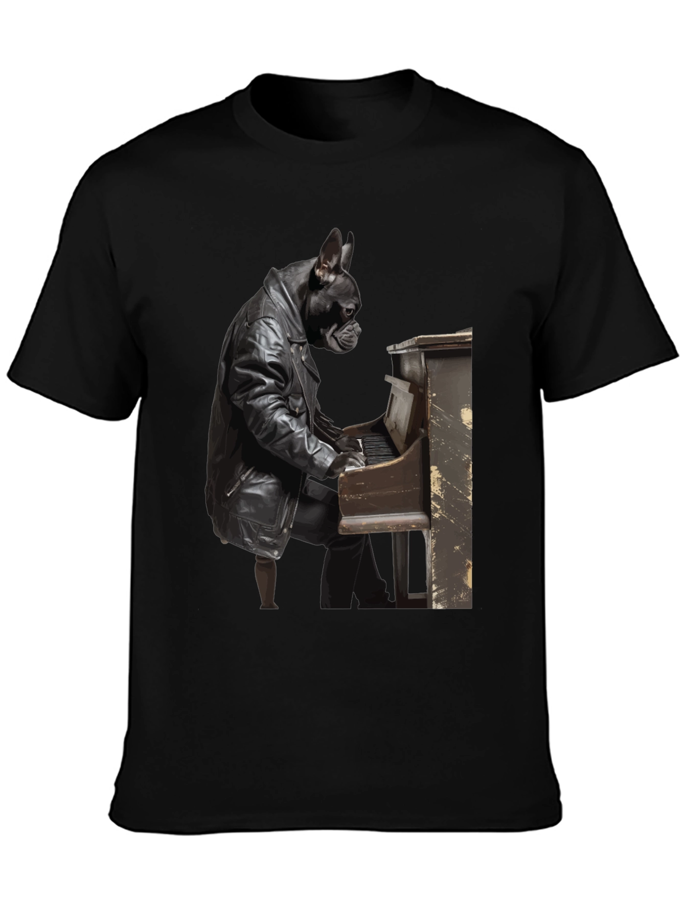 Dog Playing Piano Black T-Shirt