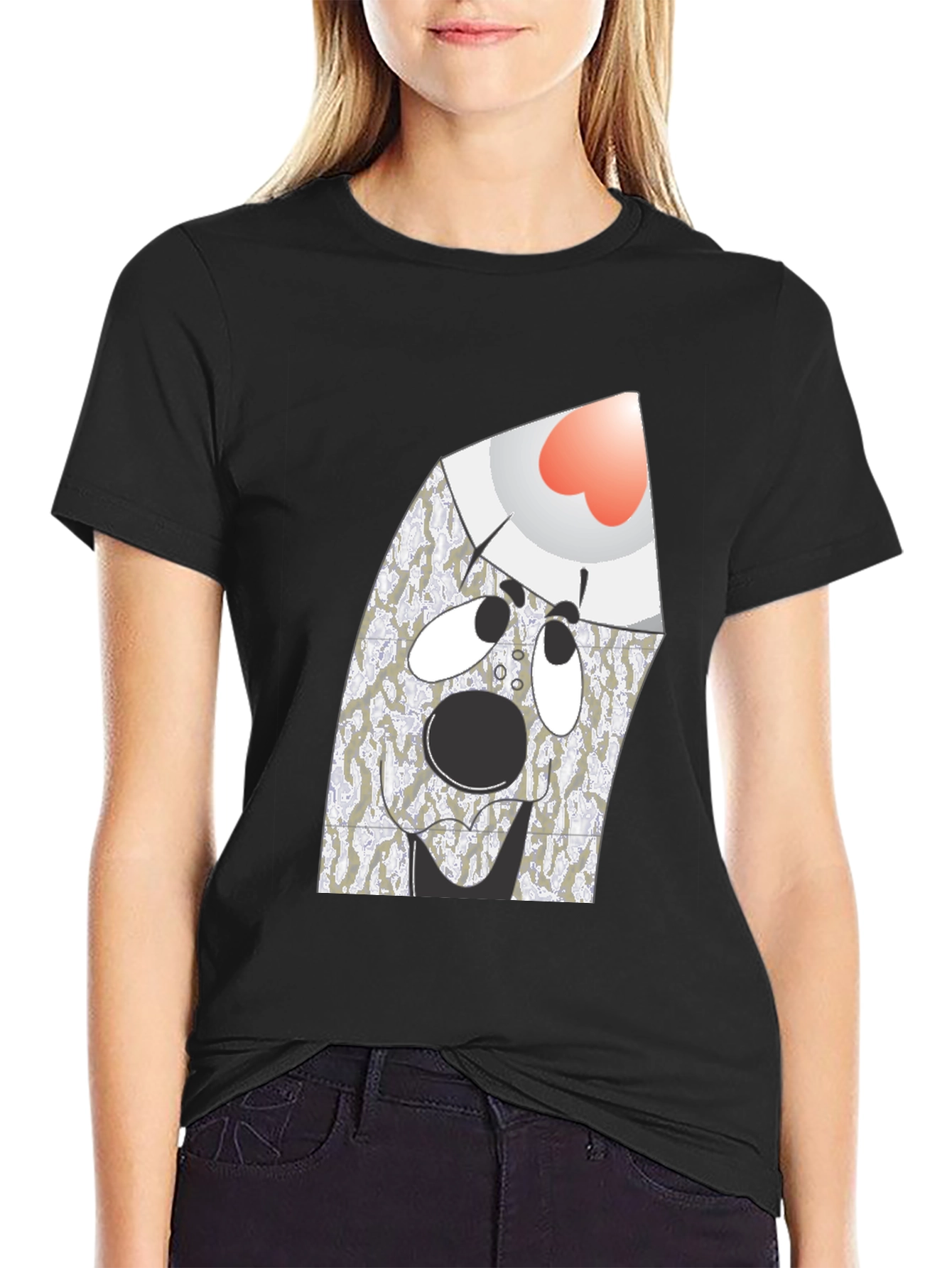Surprised Ghost Graphic Tee - Black Cotton Blend