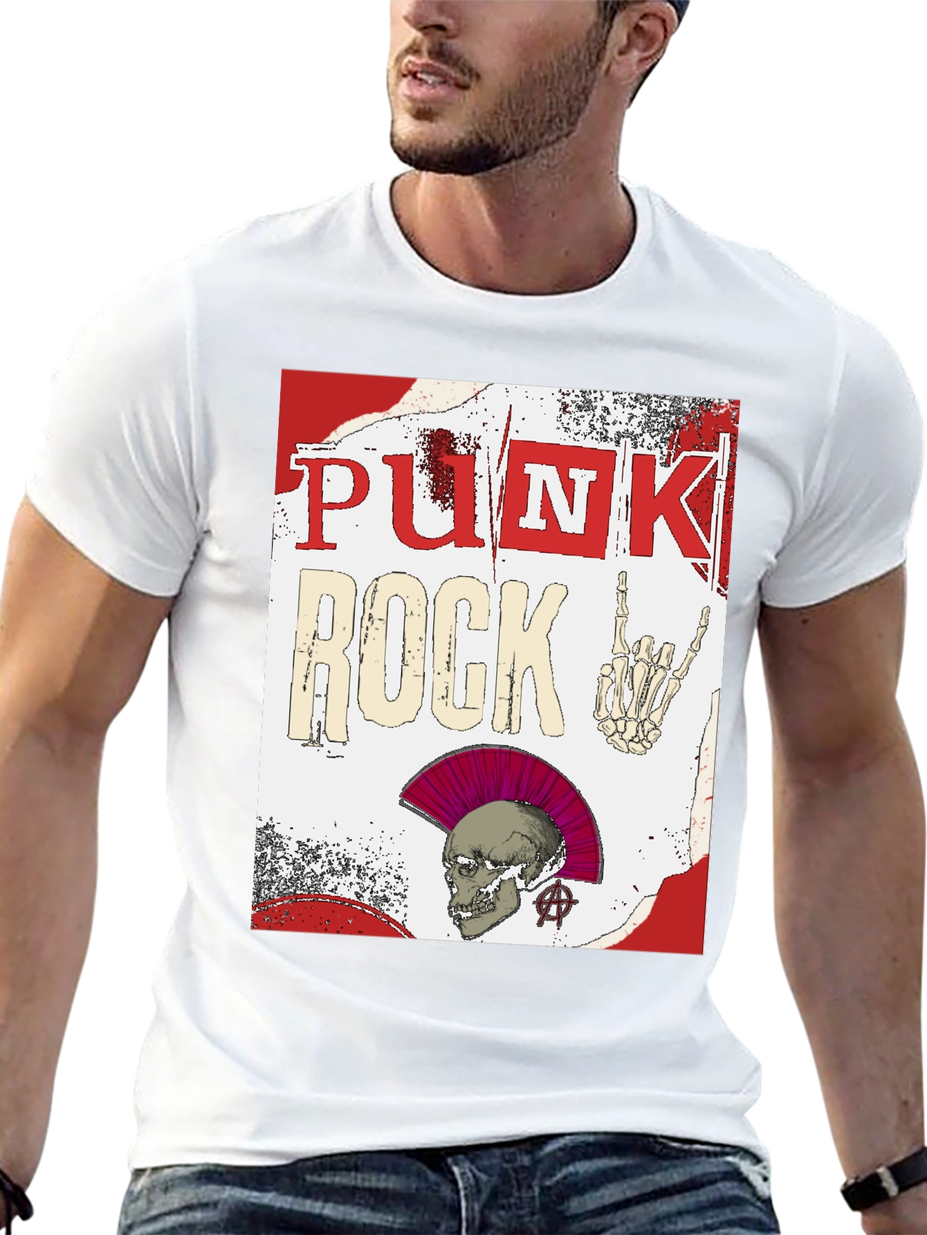 Punk Rock Graphic Tee - Edgy Skull Design
