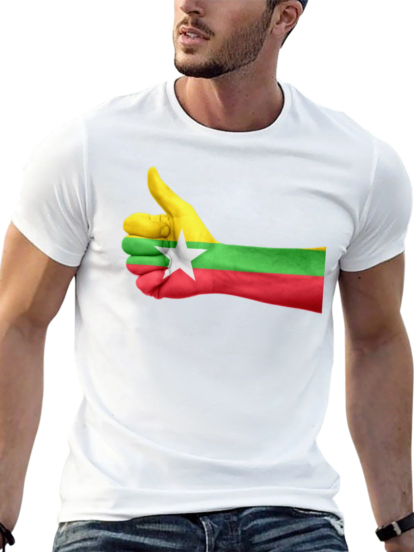 Myanmar Flag Thumbs Up Graphic Tee - Black Cotton