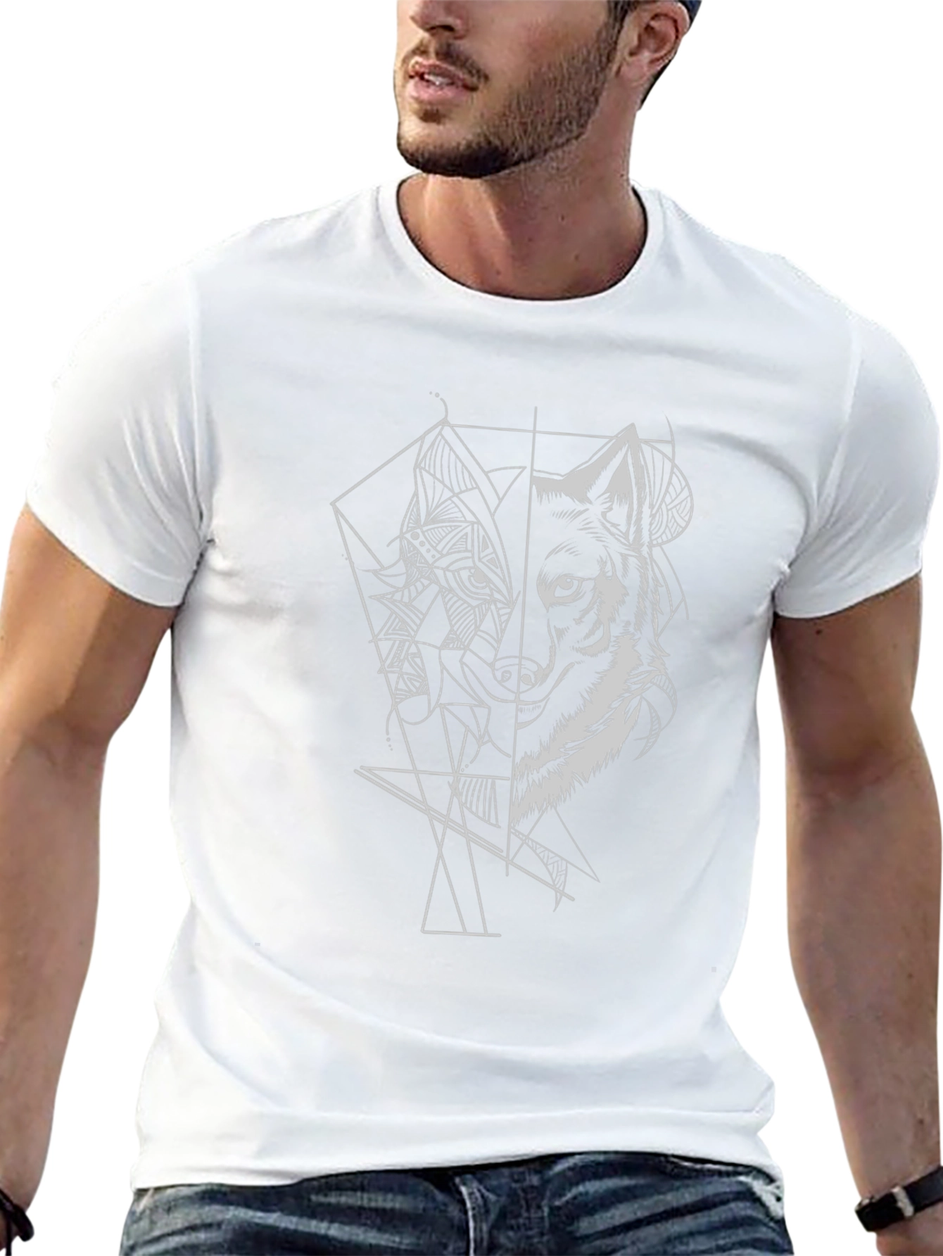 Geometric Wolf Graphic Tee - Stylish Black T-Shirt