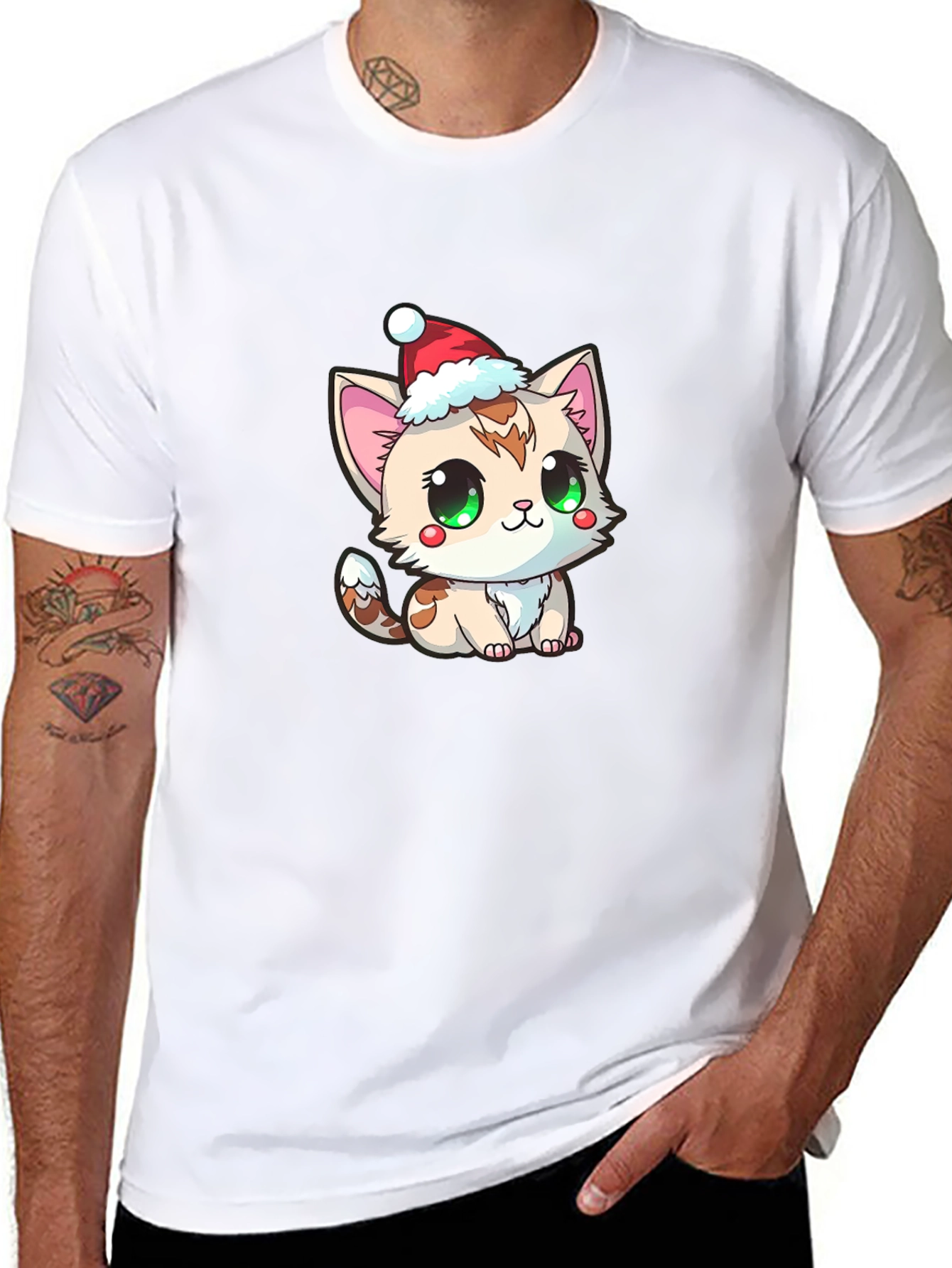 Cute Kitten in Santa Hat Graphic Tee