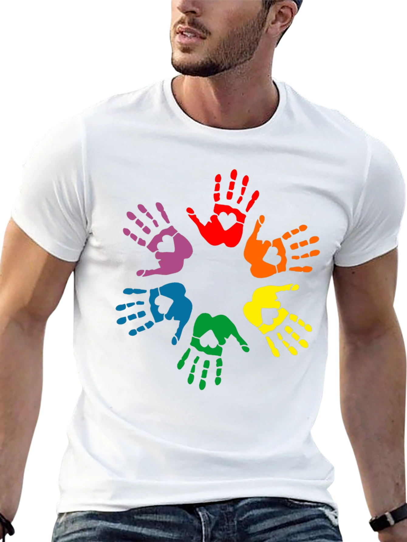 Rainbow Hands Heart Graphic Black Tee
