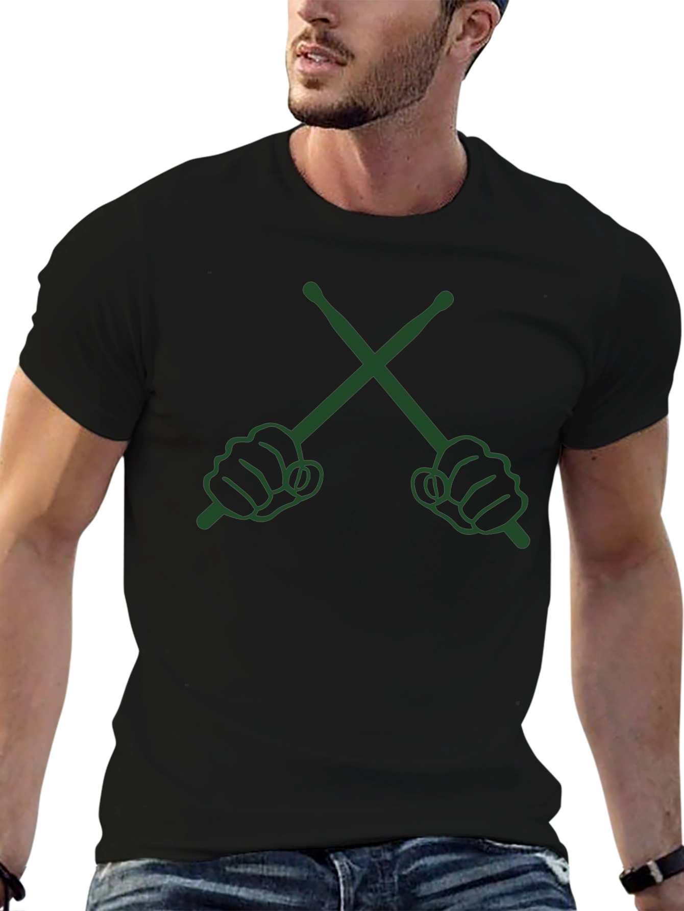 Drummers Crossed Sticks Graphic T-Shirt - Black