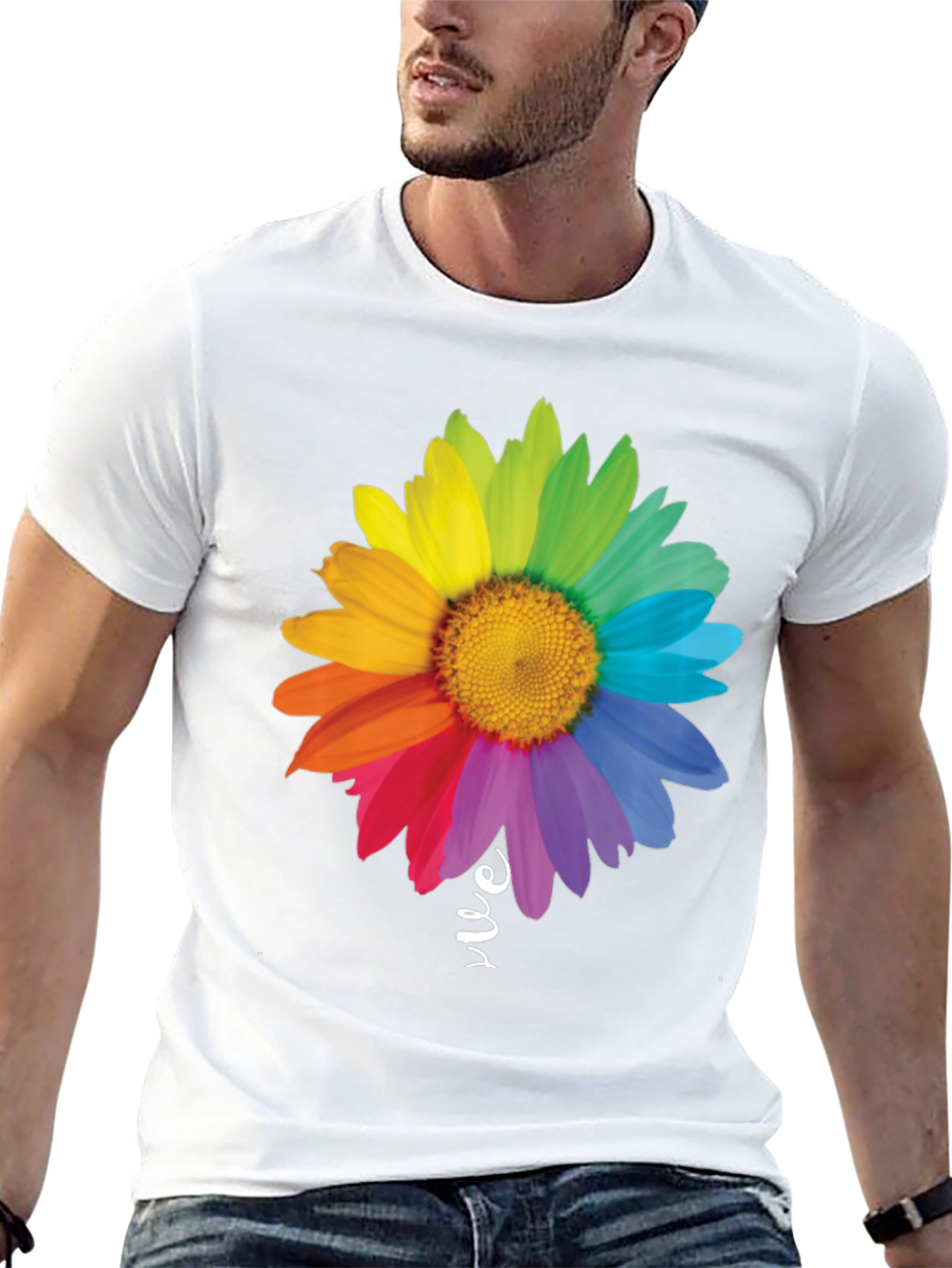 Rainbow Daisy Graphic Tee - Black Cotton Blend