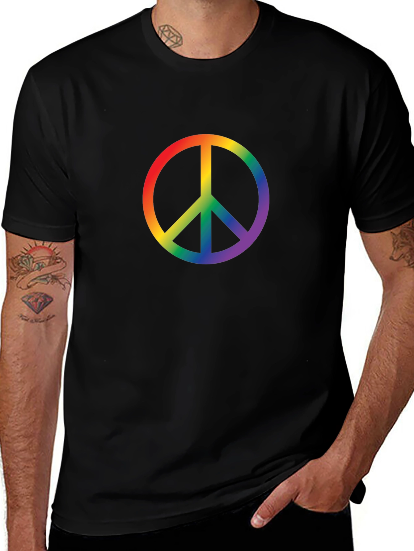 Rainbow Peace Sign Black T-Shirt