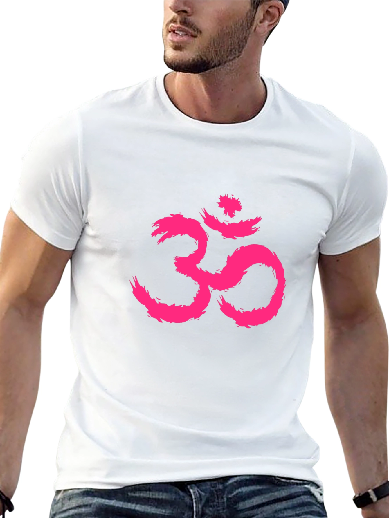 Mens Black T-Shirt with Pink Om Symbol