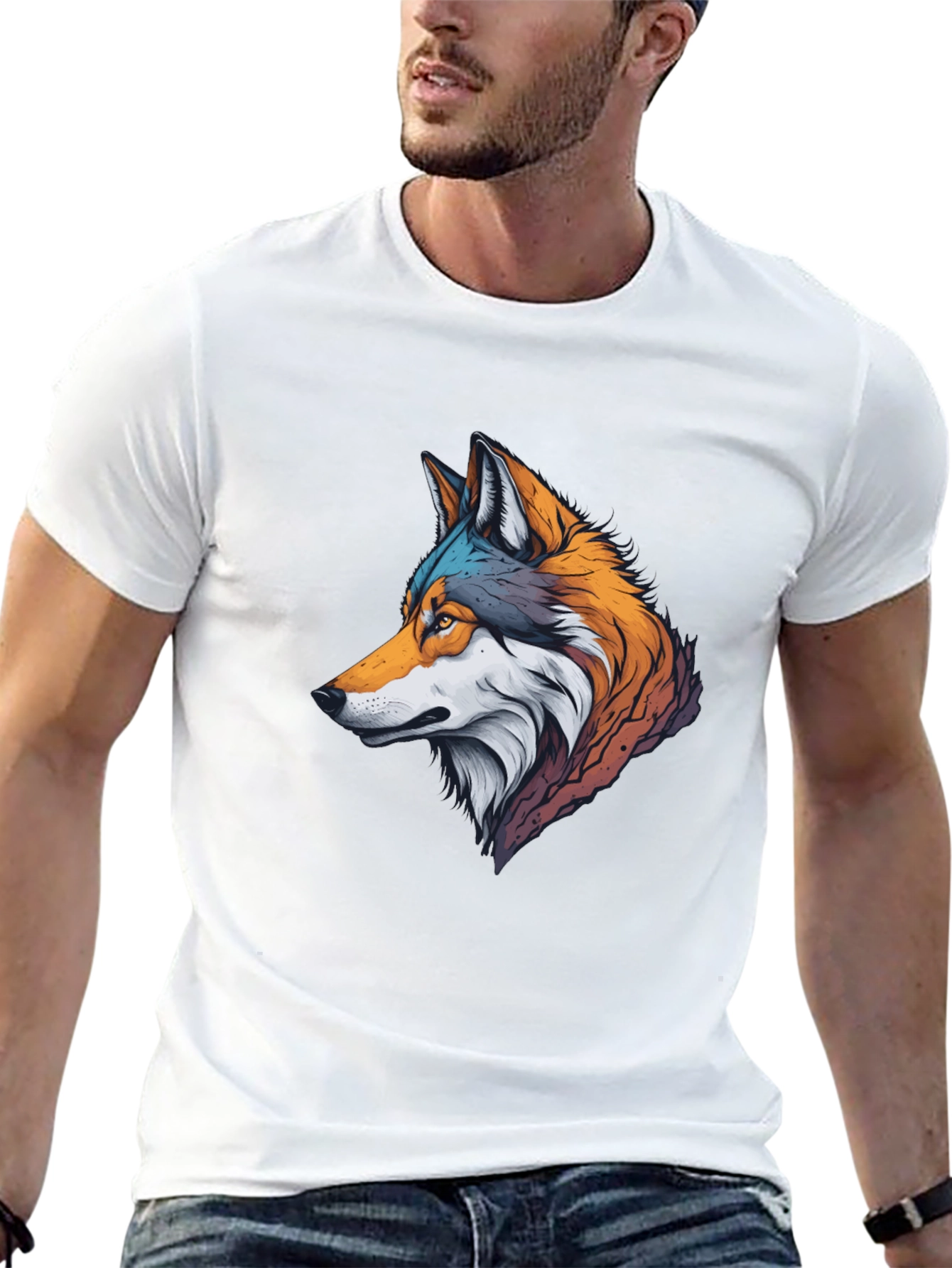 Stylish Wolf Graphic Black T-Shirt