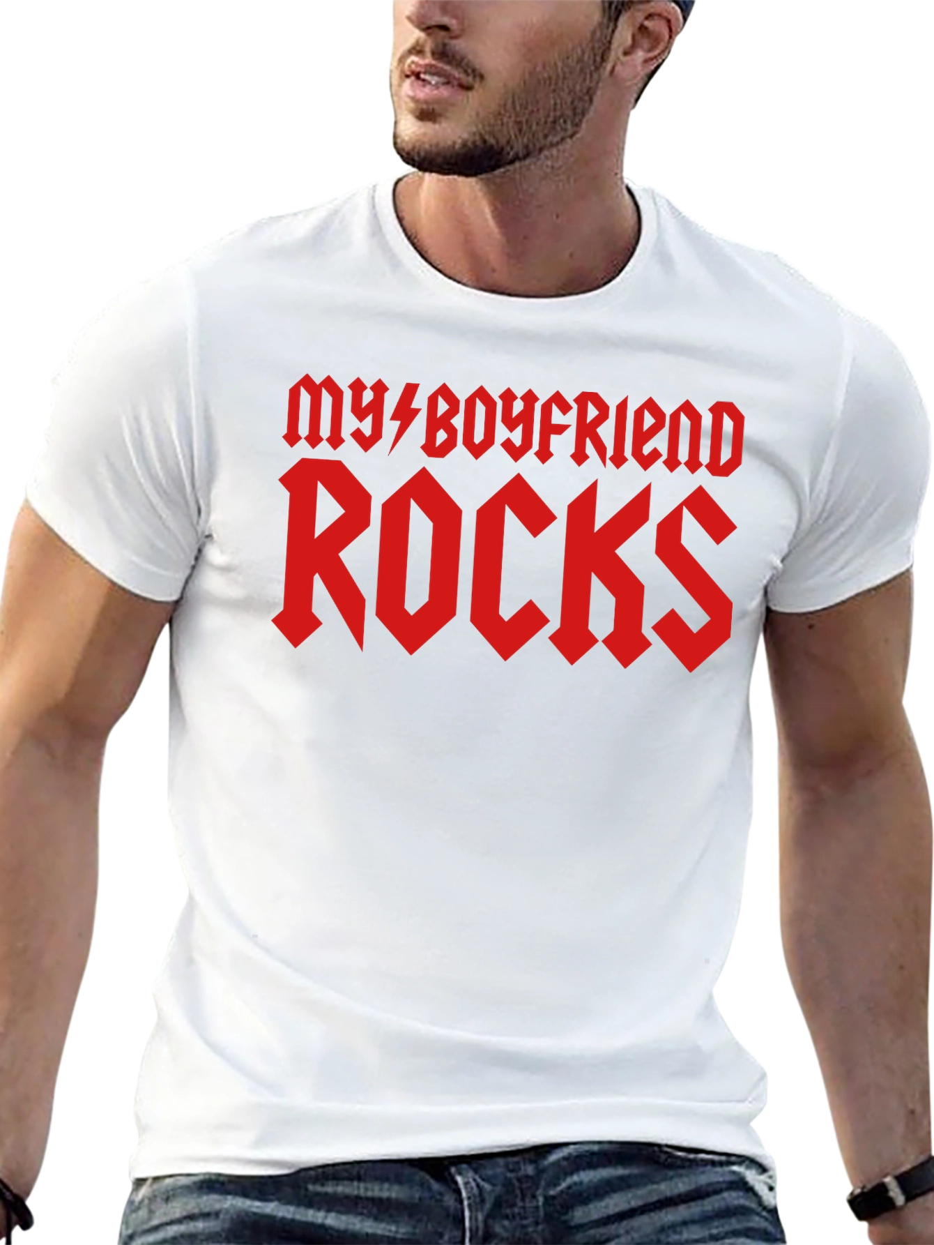 My Boyfriend Rocks Graphic T-Shirt - Black Cotton Tee