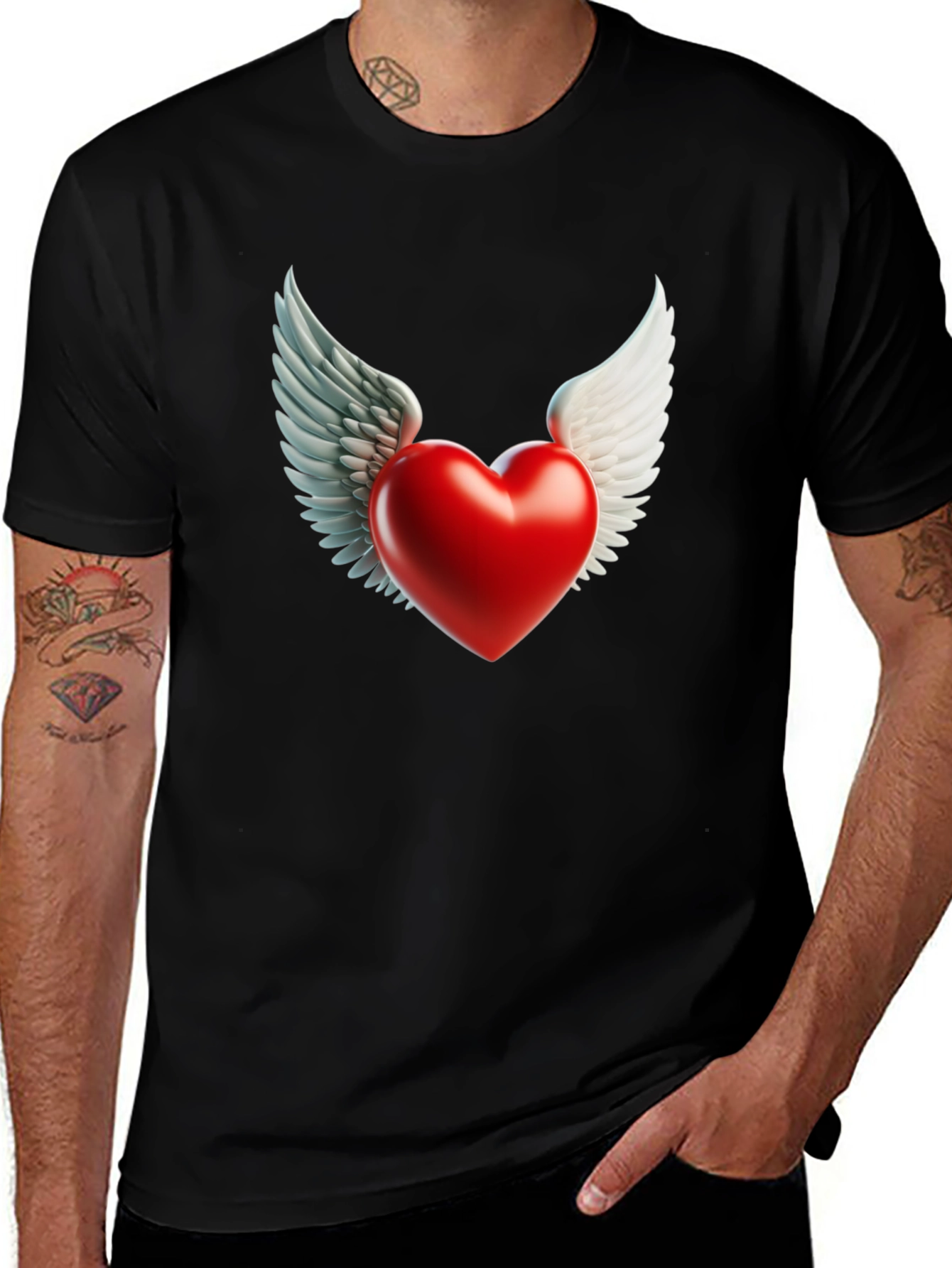 Winged Heart Graphic Tee - Black Cotton Blend