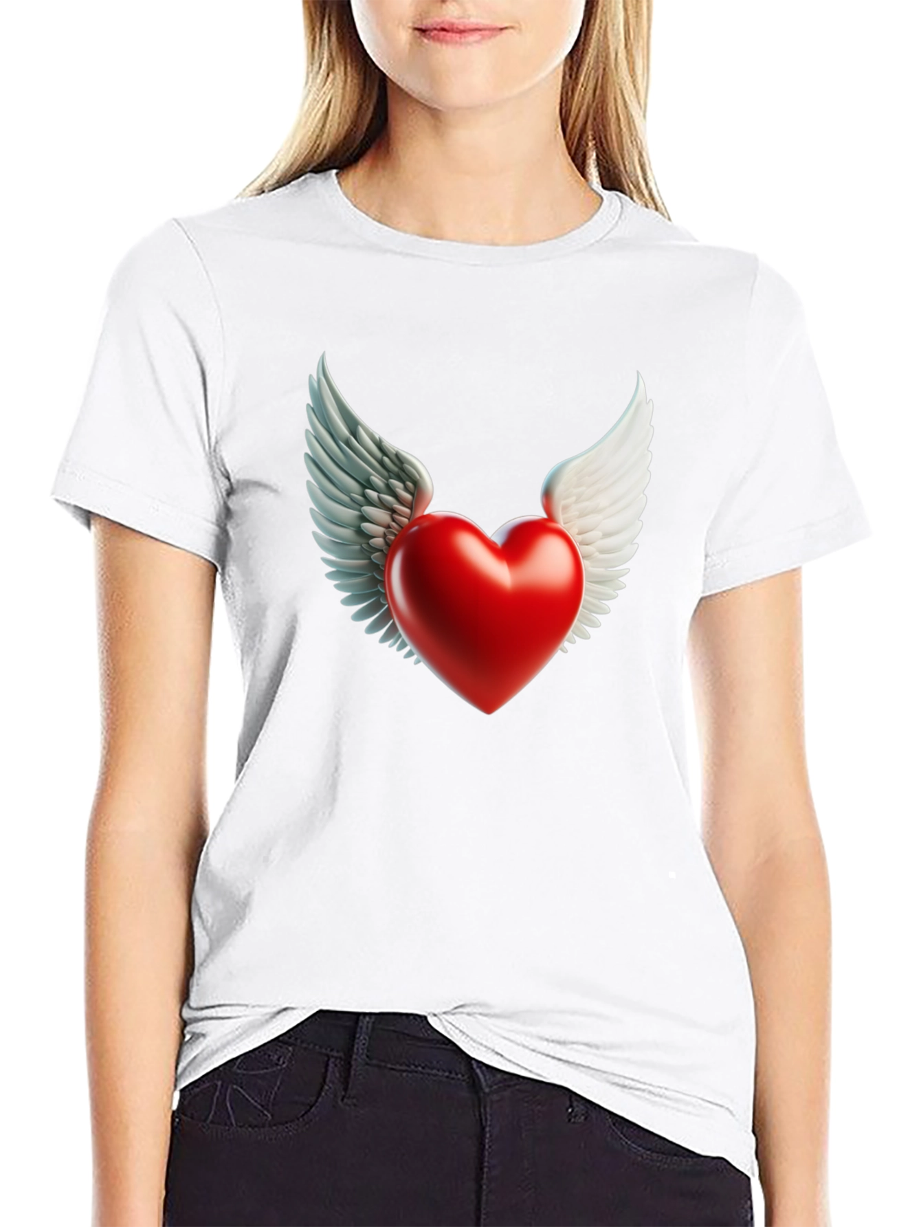 Winged Heart Graphic Tee - Black Cotton Blend
