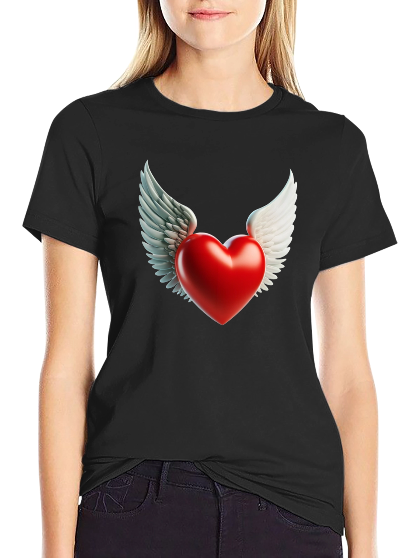 Winged Heart Graphic Tee - Black Cotton Blend