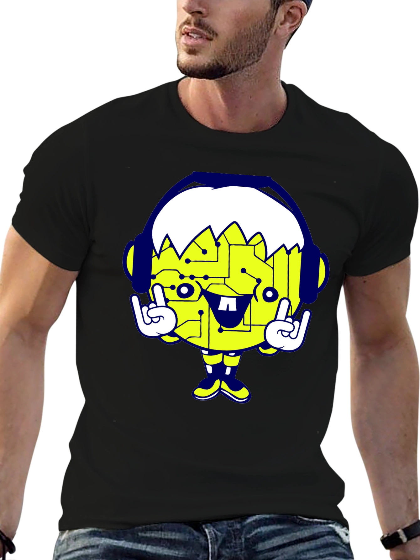 Cool Cartoon Graphic Black T-Shirt