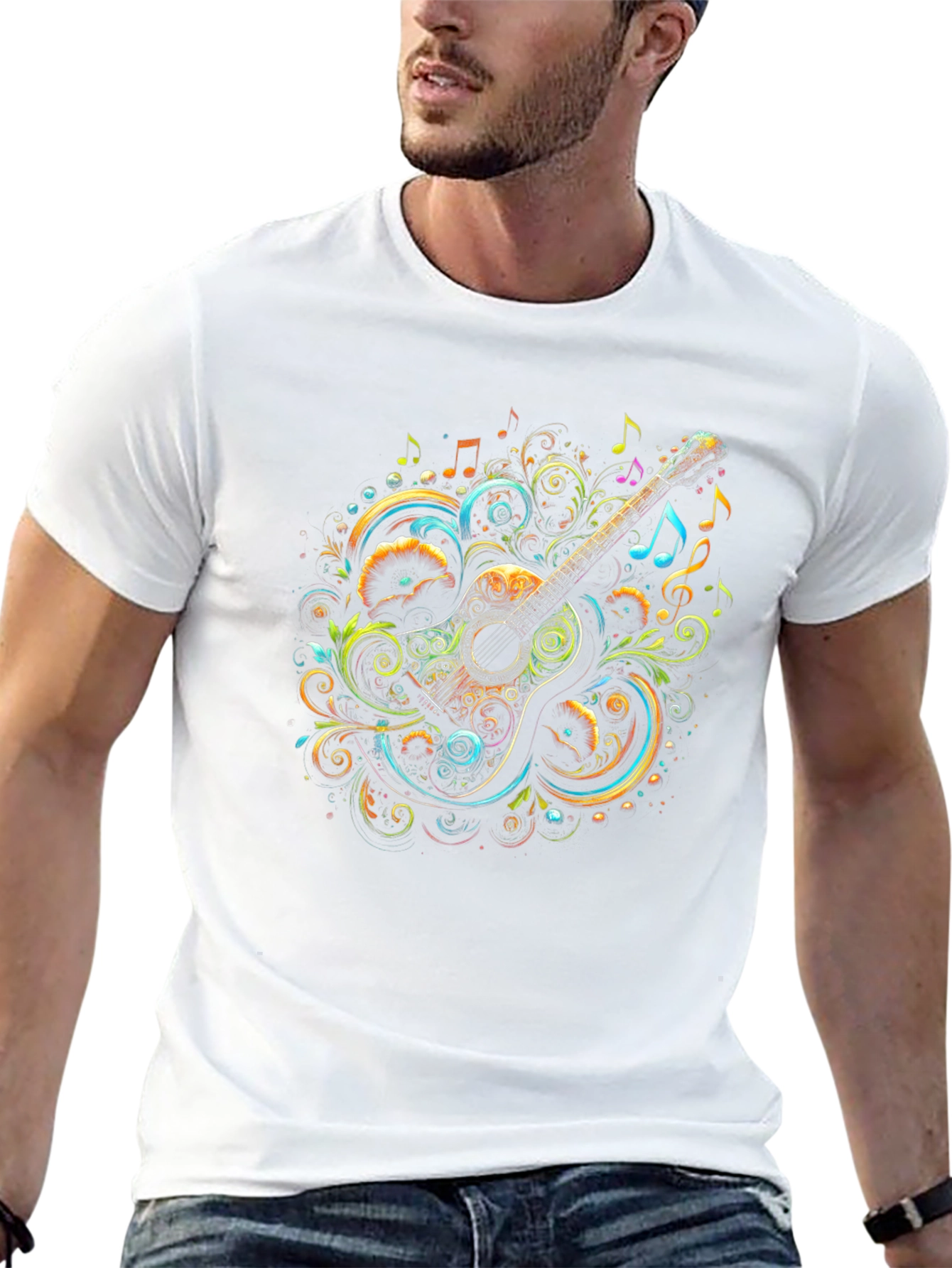 Musical Guitar Graphic Tee - Unique Artistic Design