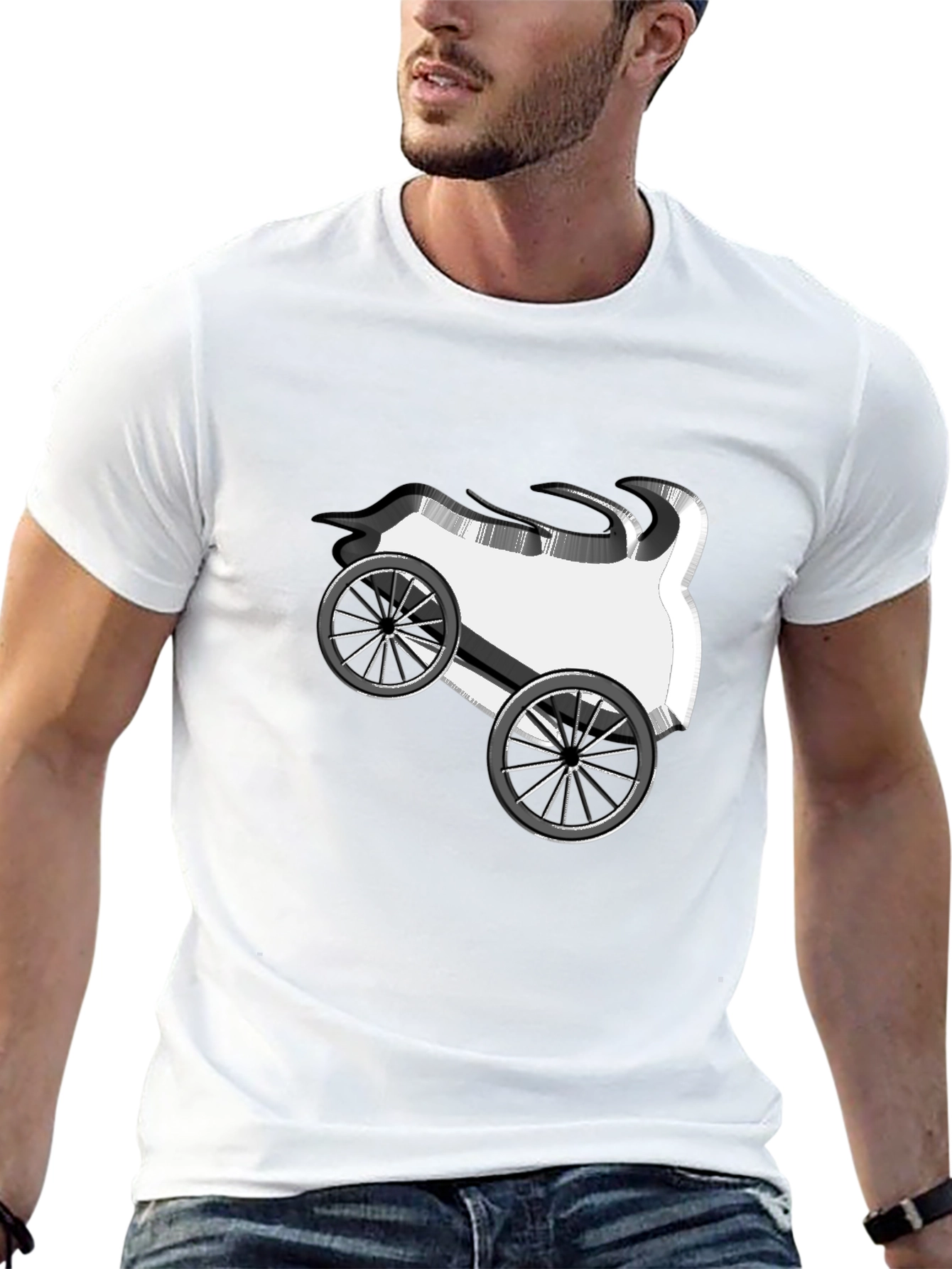 Cartoon Car Graphic Tee - Black Cotton T-Shirt