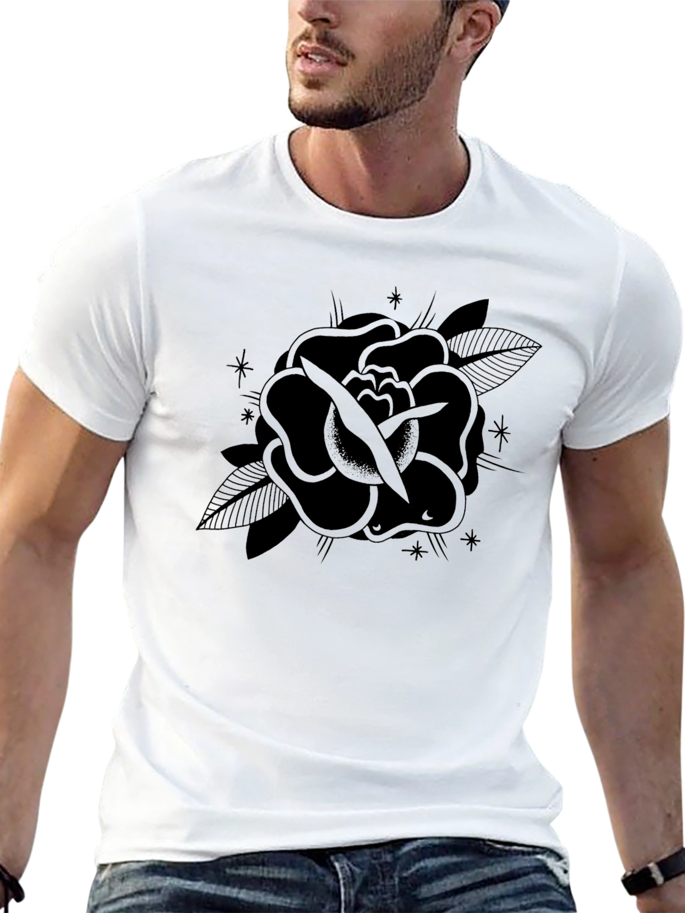 Black Rose Tattoo Graphic Tee - Mens Casual Shirt