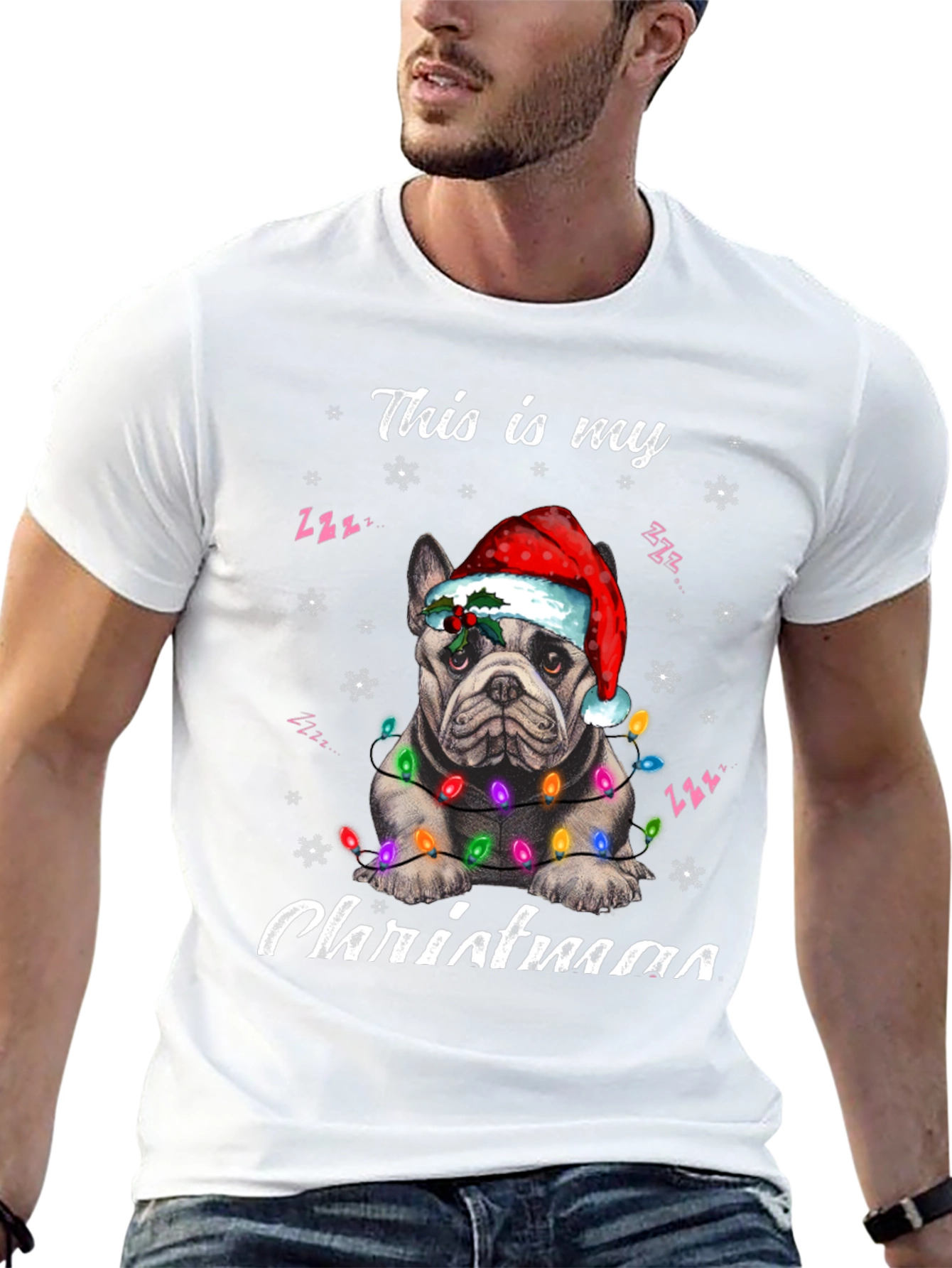 Dog Christmas T-Shirt with Santa Hat and Lights