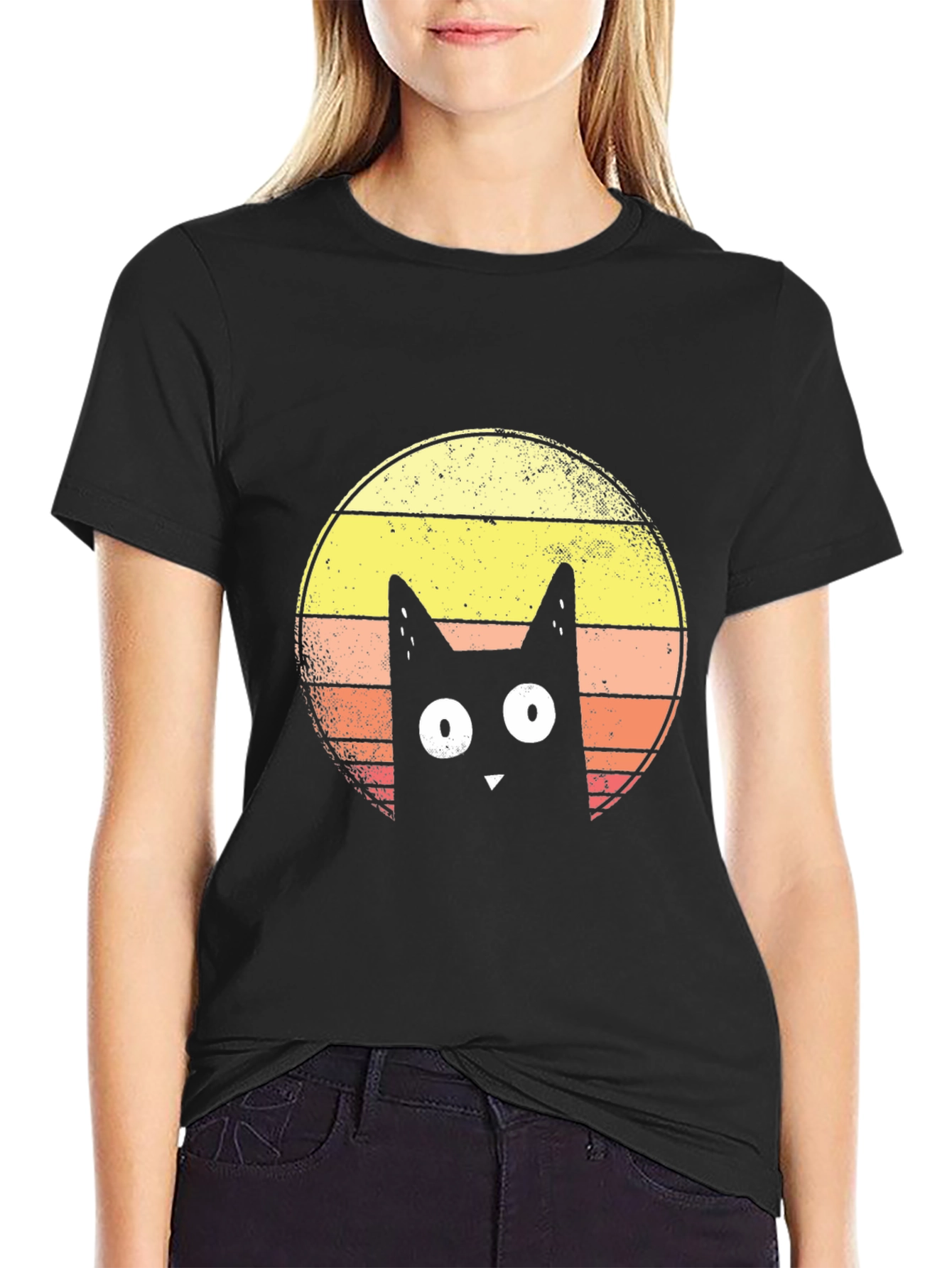 Retro Cat Graphic T-Shirt - Mens Black Tee