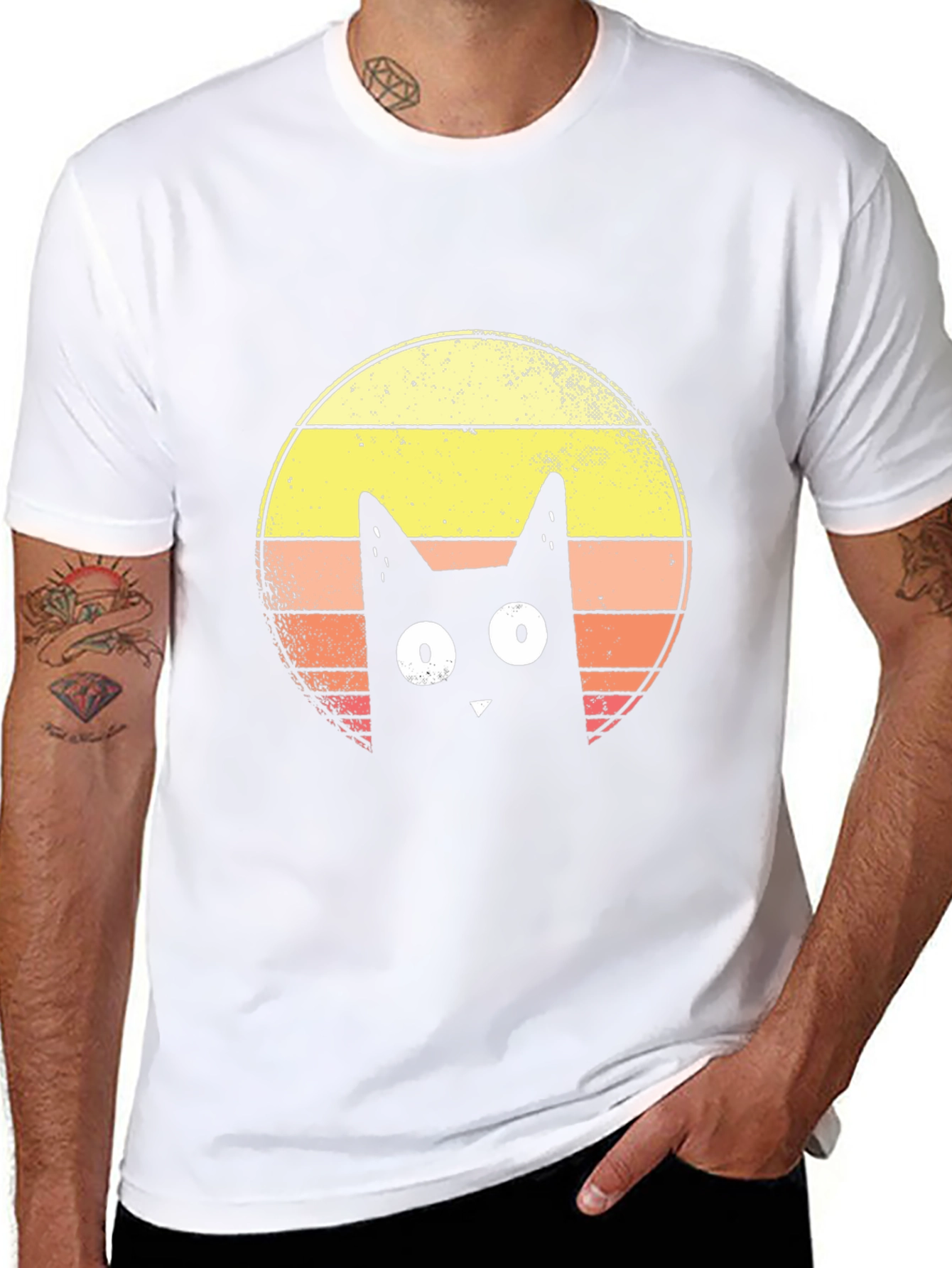 Retro Cat Graphic T-Shirt - Mens Black Tee