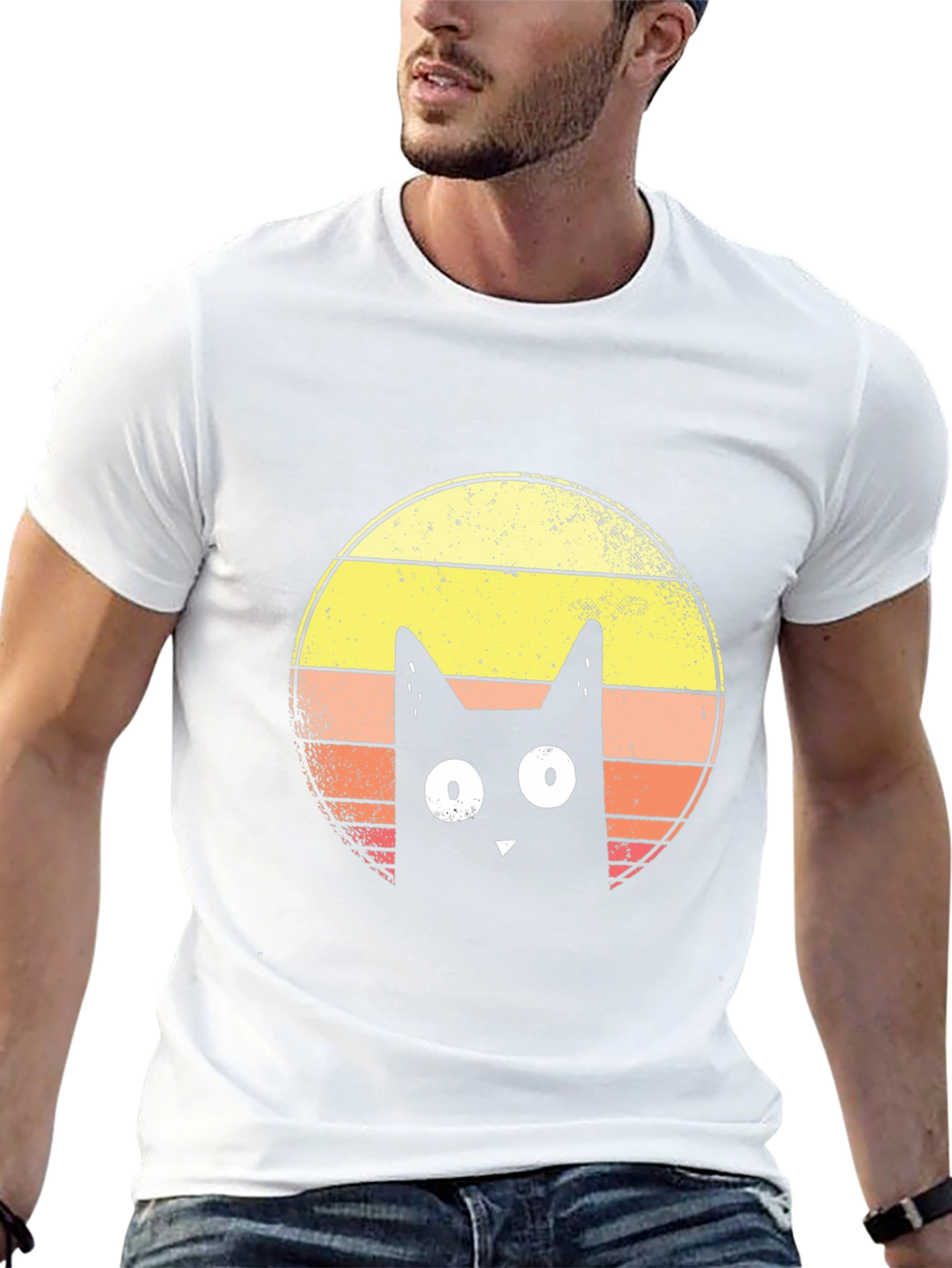 Retro Cat Graphic T-Shirt - Mens Black Tee
