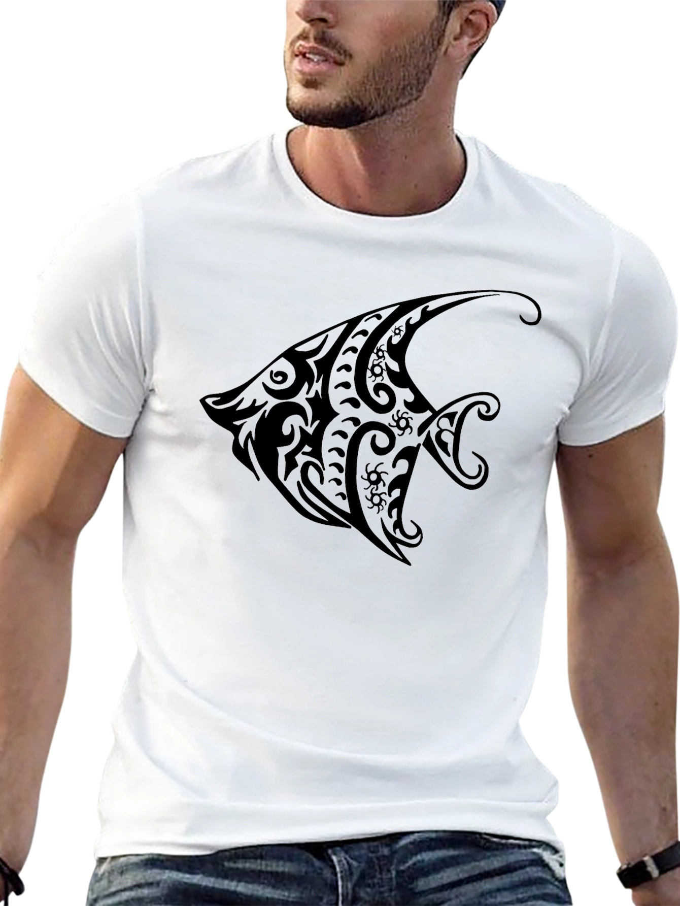 Tribal Fish Graphic Black T-Shirt - Casual Style