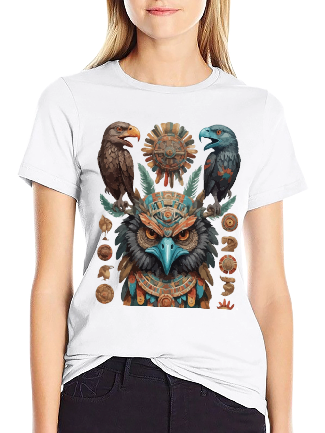 Aztec Eagle Owl Graphic Tee - Unique Design