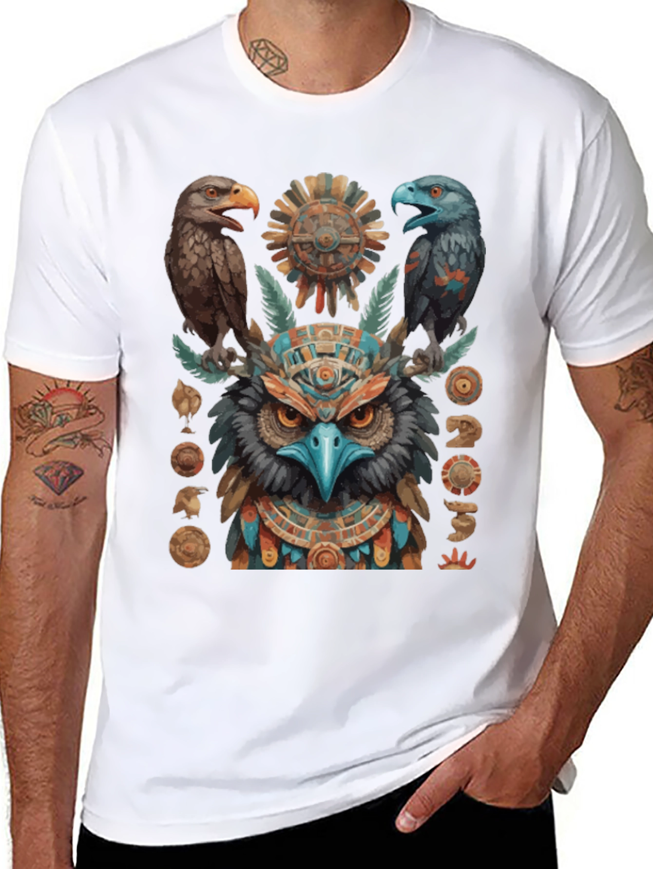 Aztec Eagle Owl Graphic Tee - Unique Design