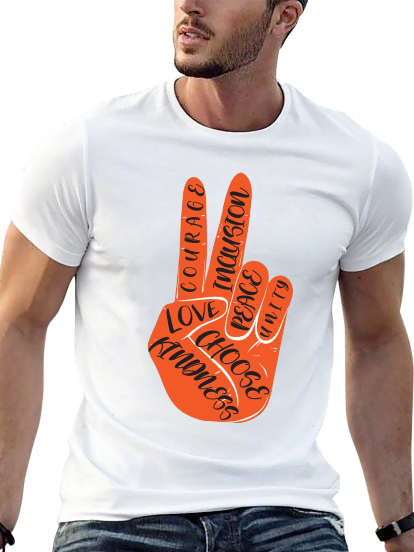 Peace Hand T-Shirt - Courage Kindness Love Inclusion Unity