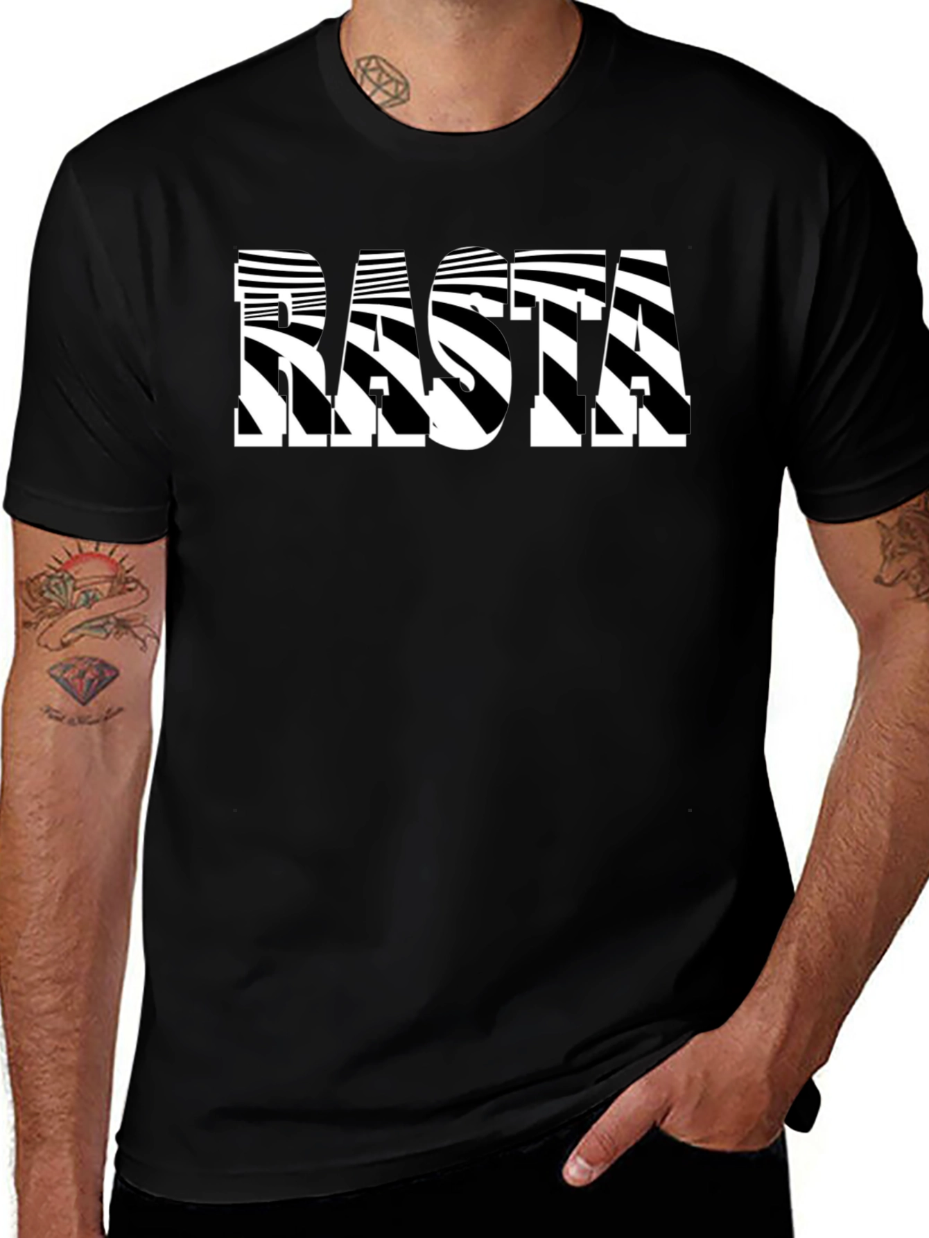 Rasta Striped Graphic Tee - Stylish Black T-Shirt