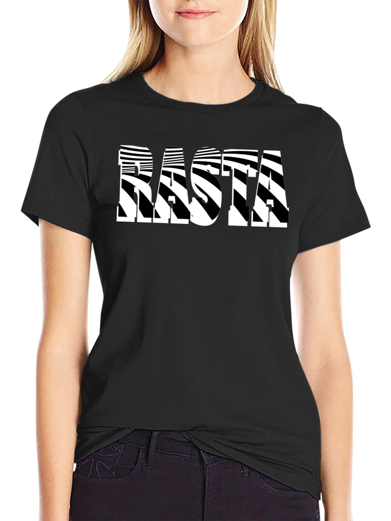 Rasta Striped Graphic Tee - Stylish Black T-Shirt