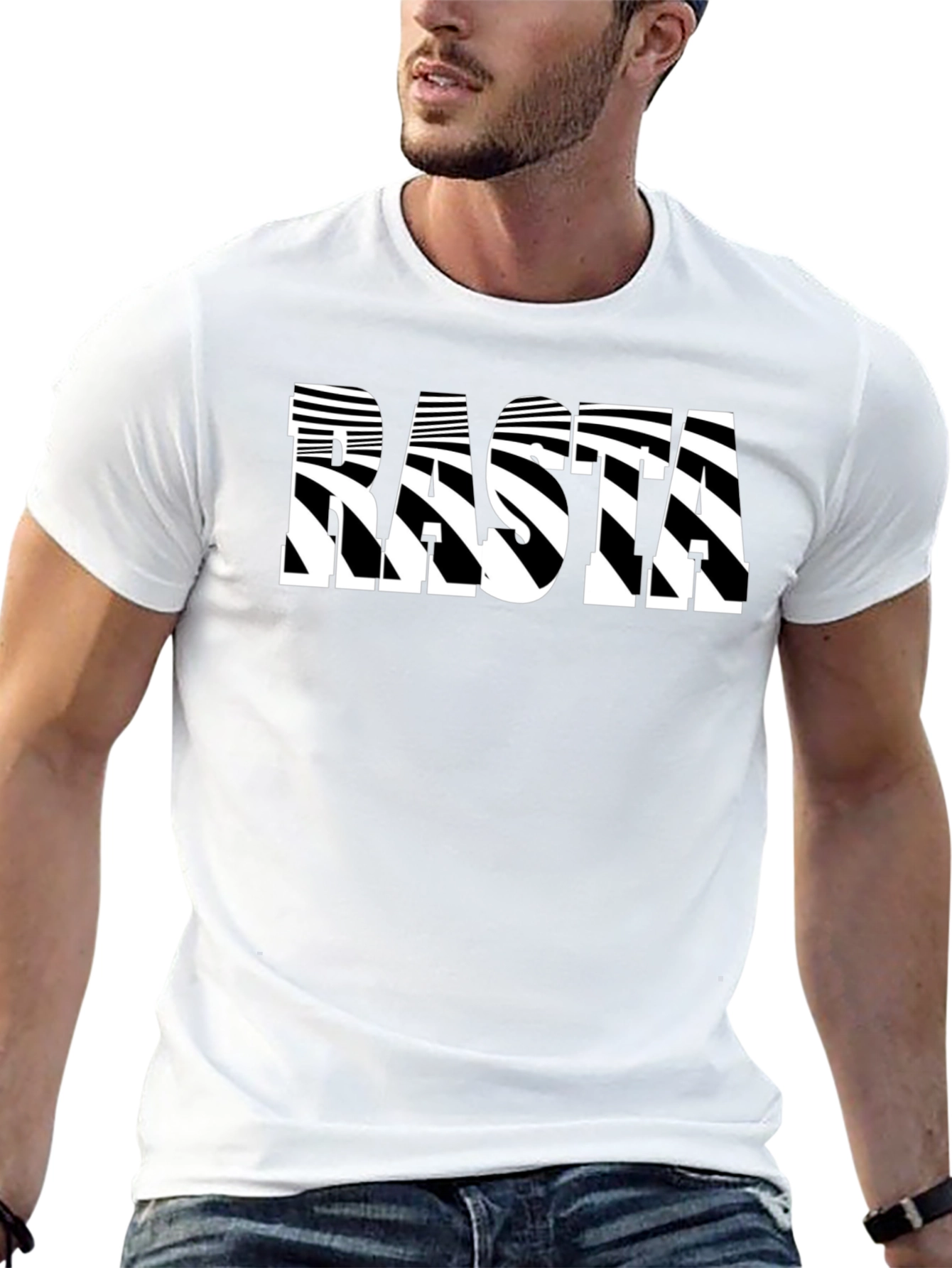 Rasta Striped Graphic Tee - Stylish Black T-Shirt