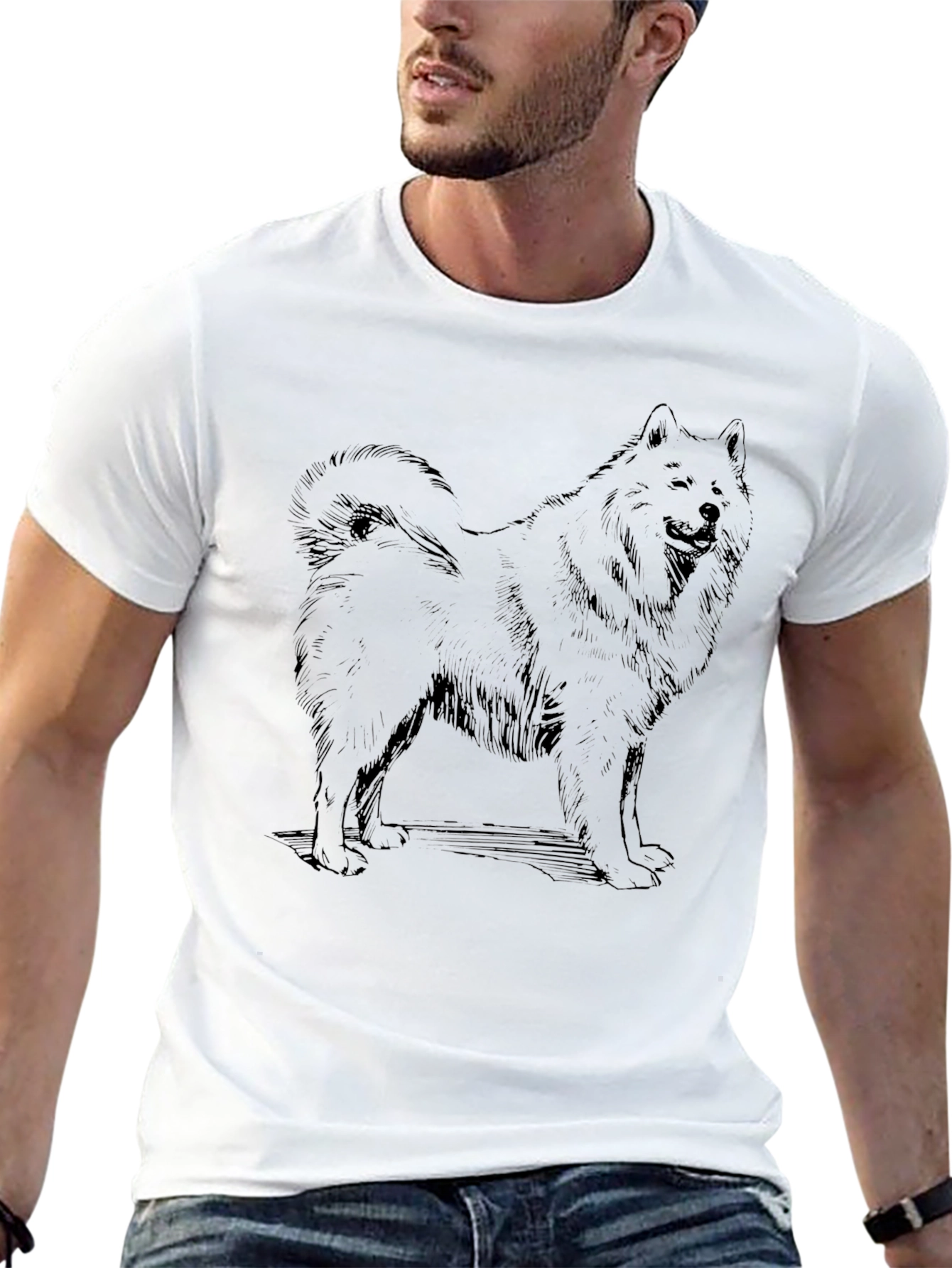 Dog Sketch Graphic Tee - Black Cotton Casual Shirt