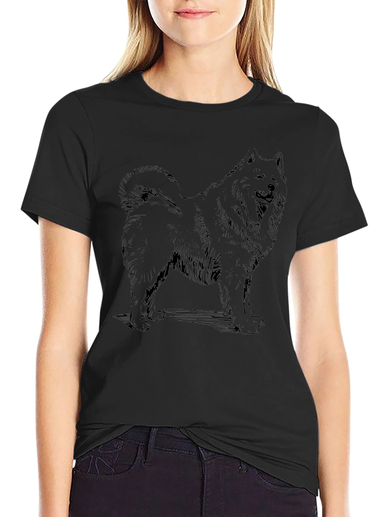 Dog Sketch Graphic Tee - Black Cotton Casual Shirt