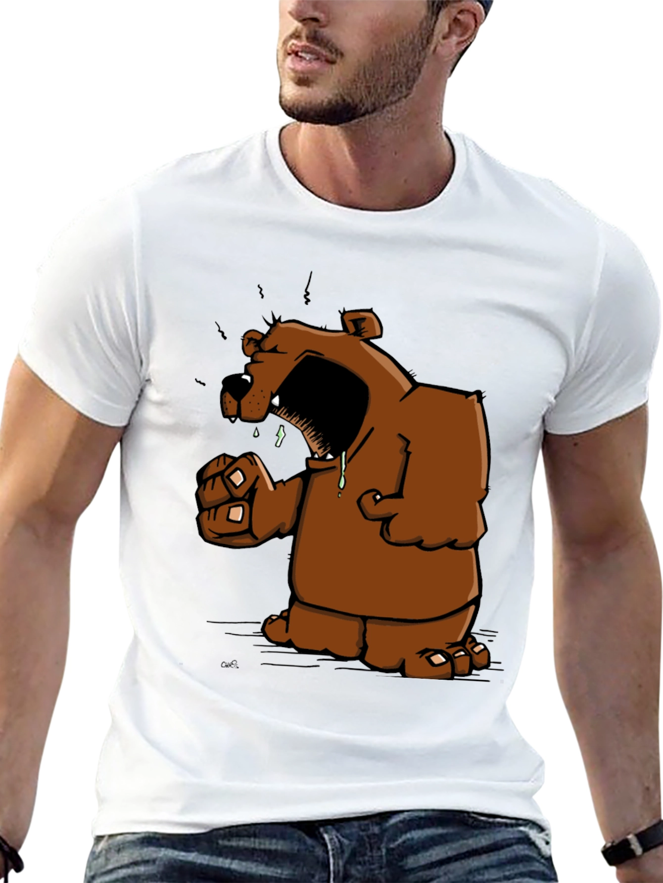 Angry Cartoon Bear Graphic Black T-Shirt