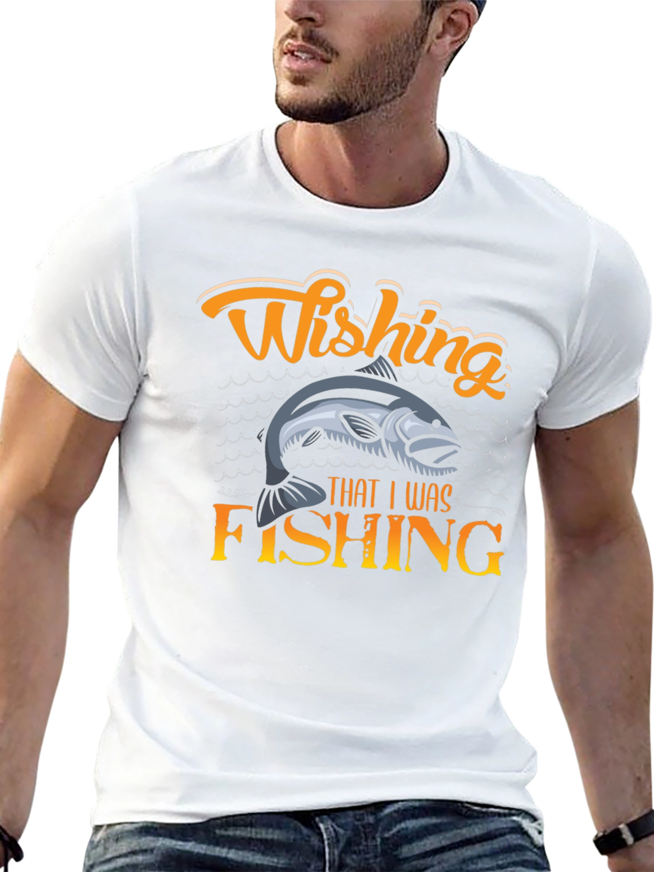 Wishing That I Was Fishing Mens Black T-Shirt