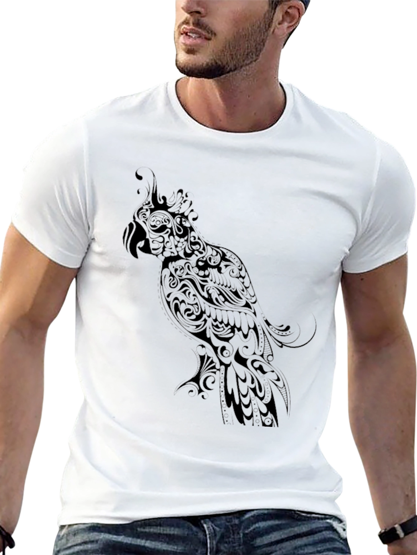 Black Parrot Graphic Tee - Stylish Bird Design