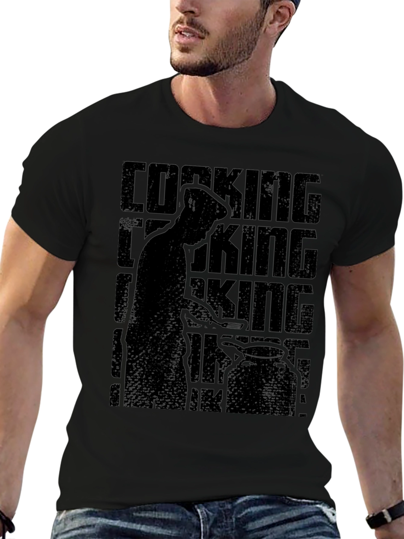 Cooking King Mens Black Graphic T-Shirt