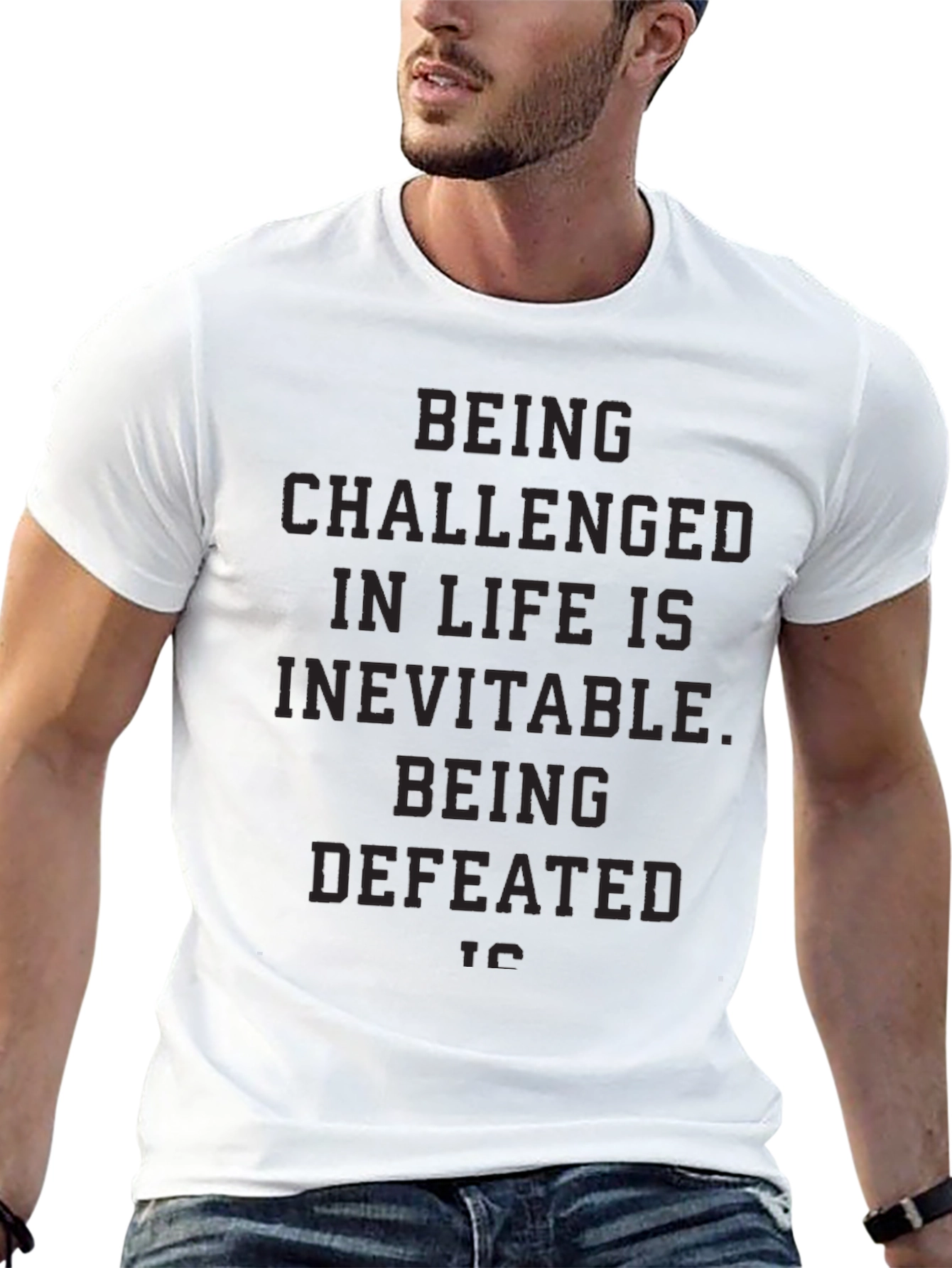 Inspirational Black T-Shirt - Challenge Inevitable Defeated