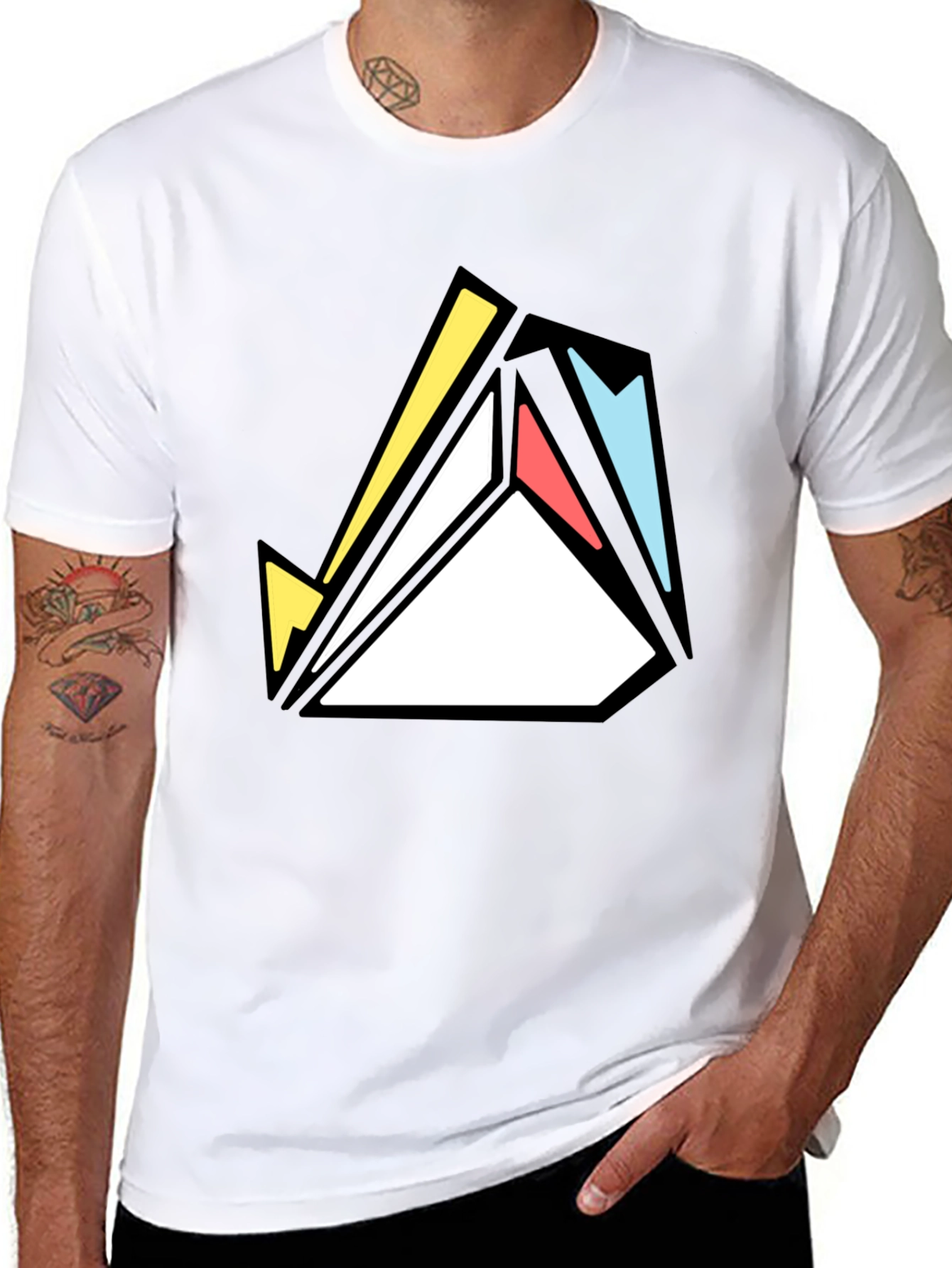 Geometric Abstract Graphic Print Tee - Black