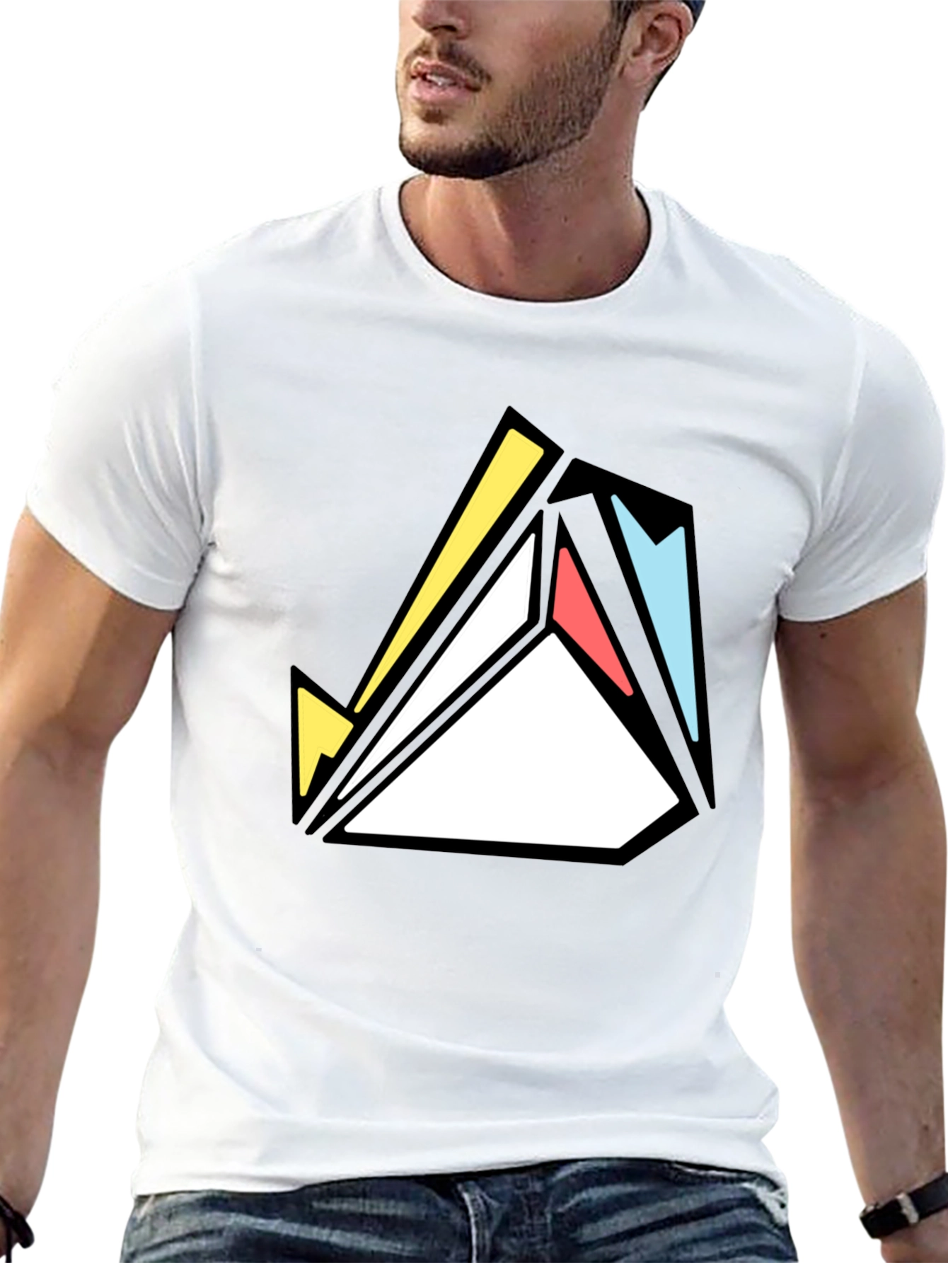 Geometric Abstract Graphic Print Tee - Black