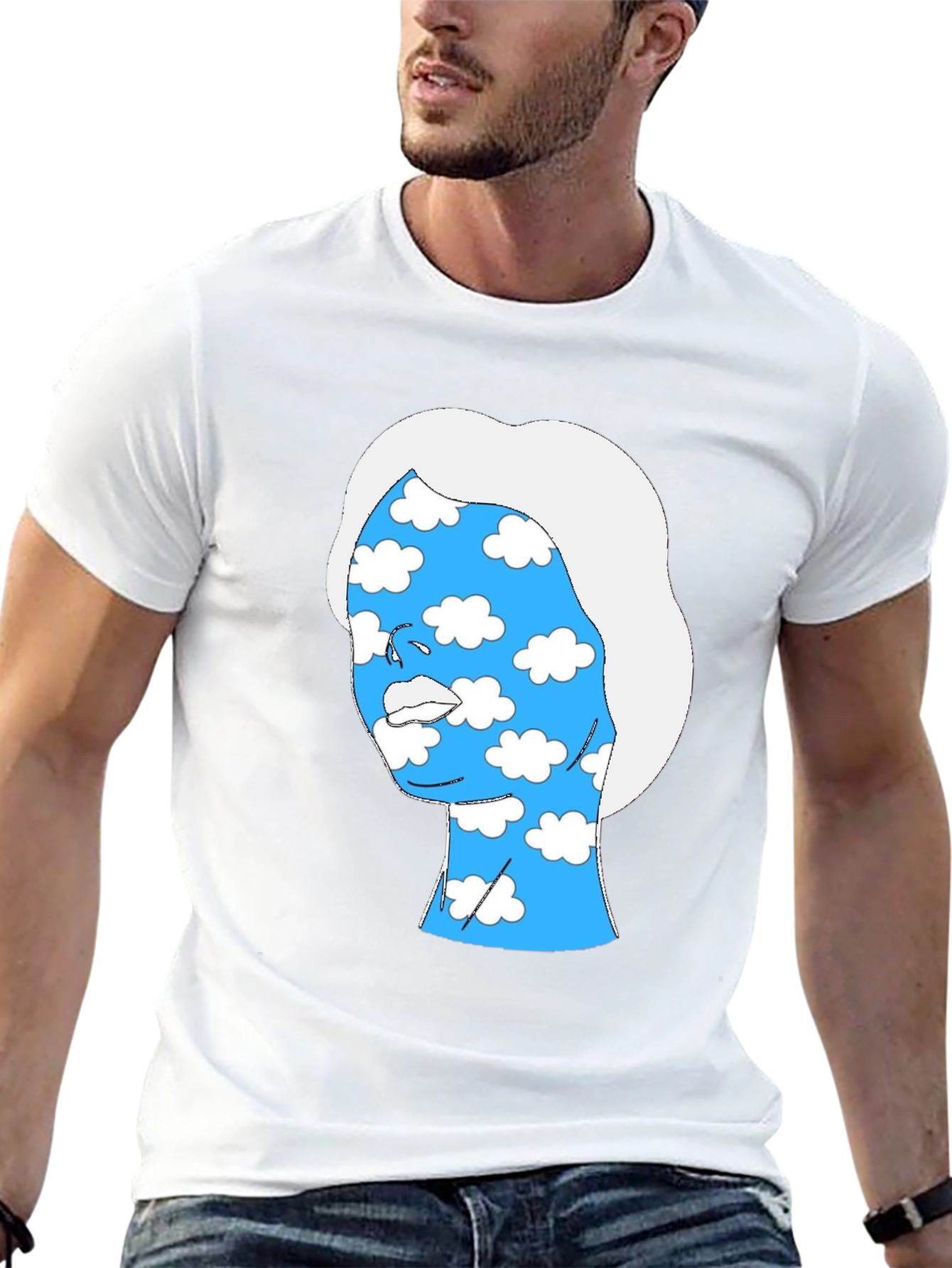 Abstract Cloud Face Graphic Tee - Black Cotton Shirt