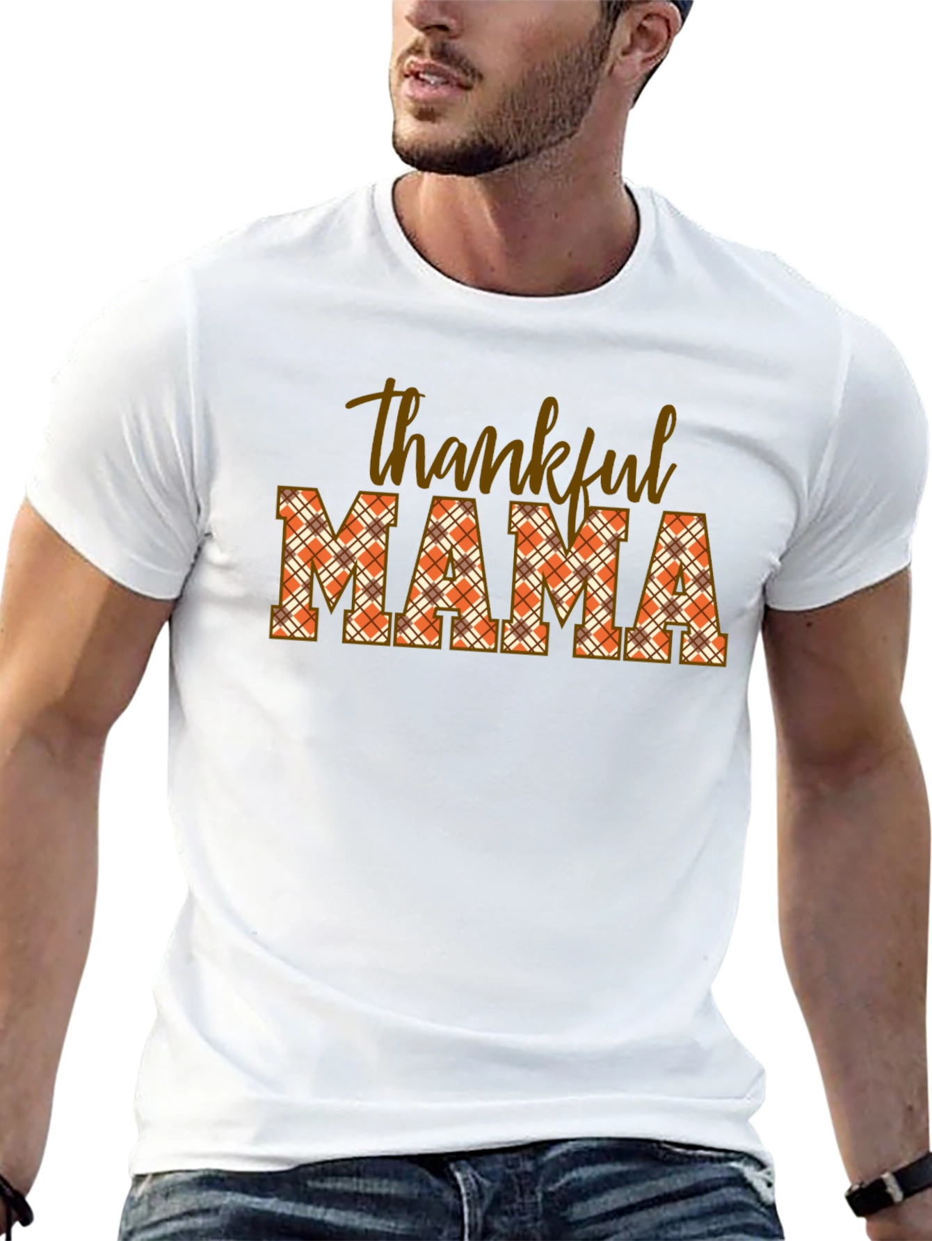 Thankful Mama Plaid T-Shirt - Autumn Thanksgiving Tee