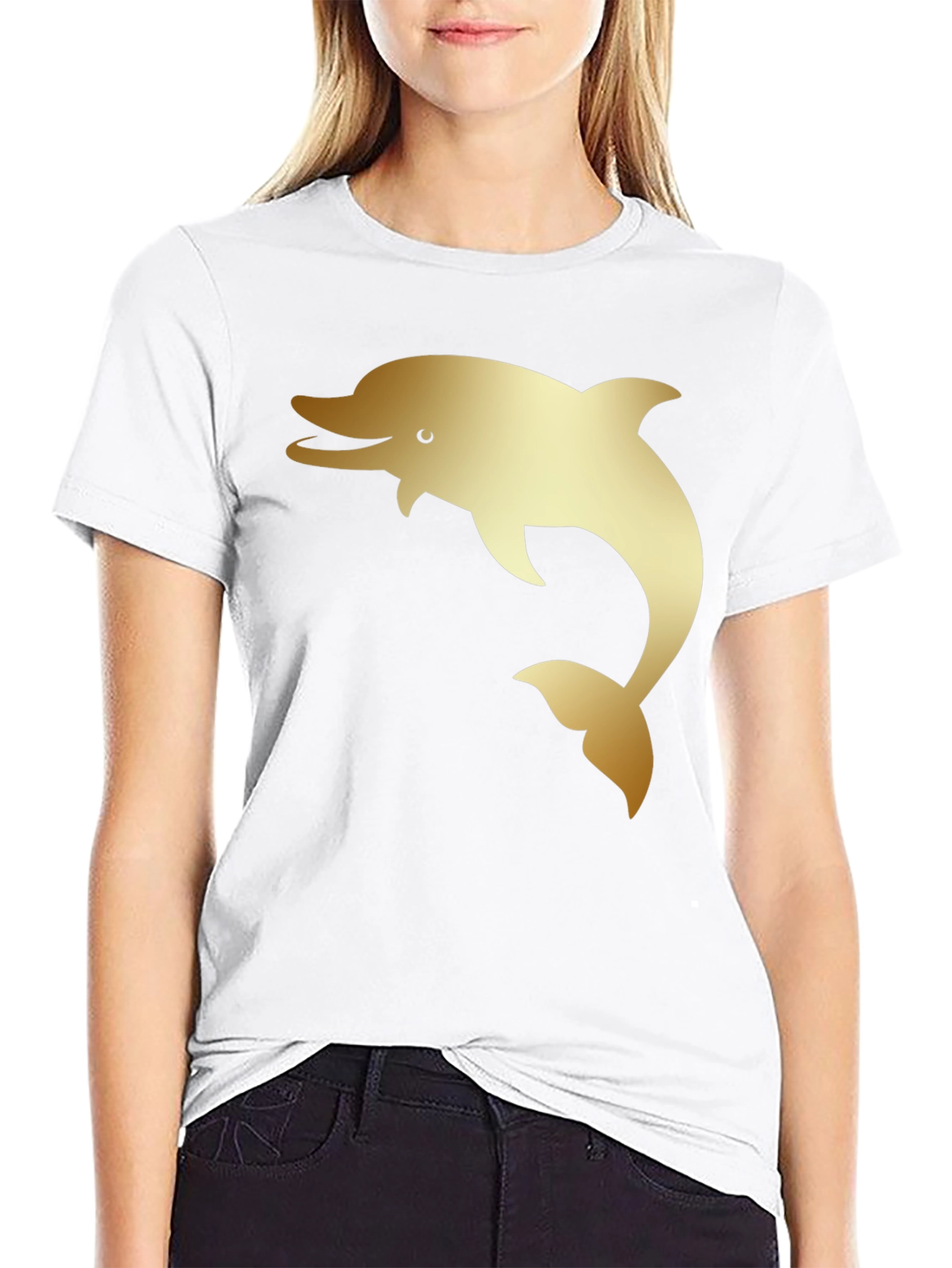 Mens Black T-Shirt with Golden Dolphin Print