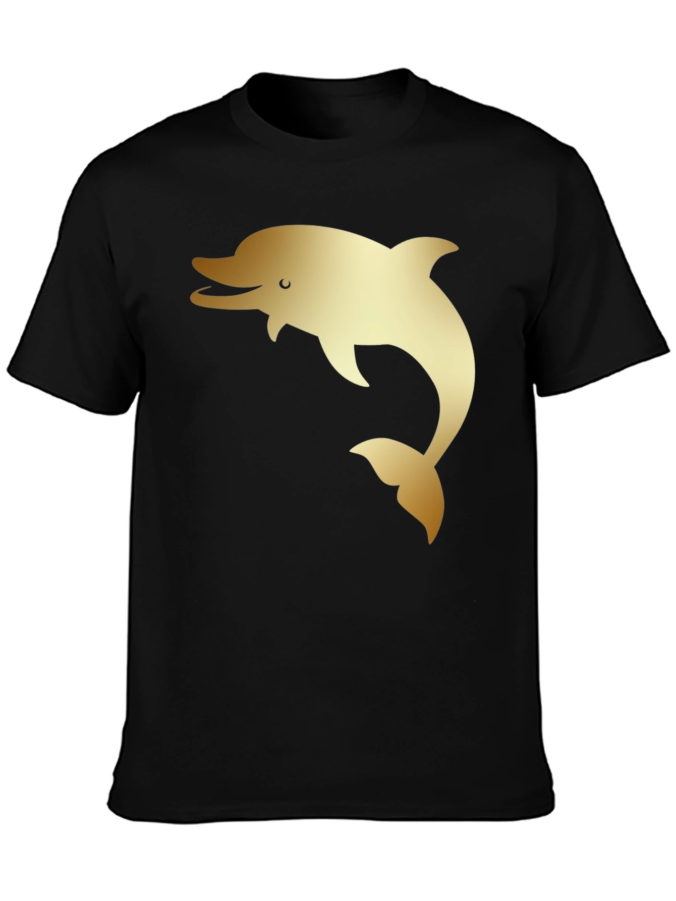 Mens Black T-Shirt with Golden Dolphin Print