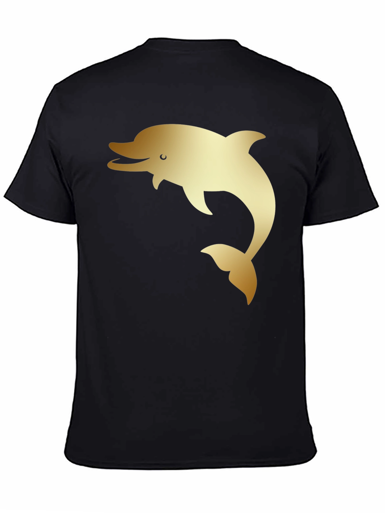 Mens Black T-Shirt with Golden Dolphin Print