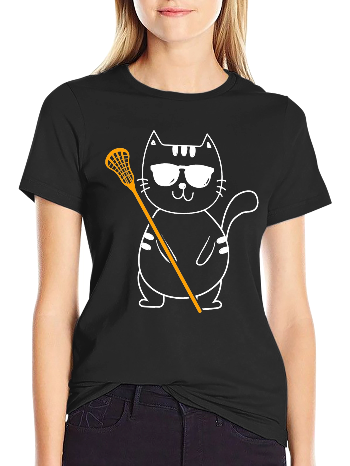Cool Cat Lacrosse Tee - Black Graphic T-Shirt
