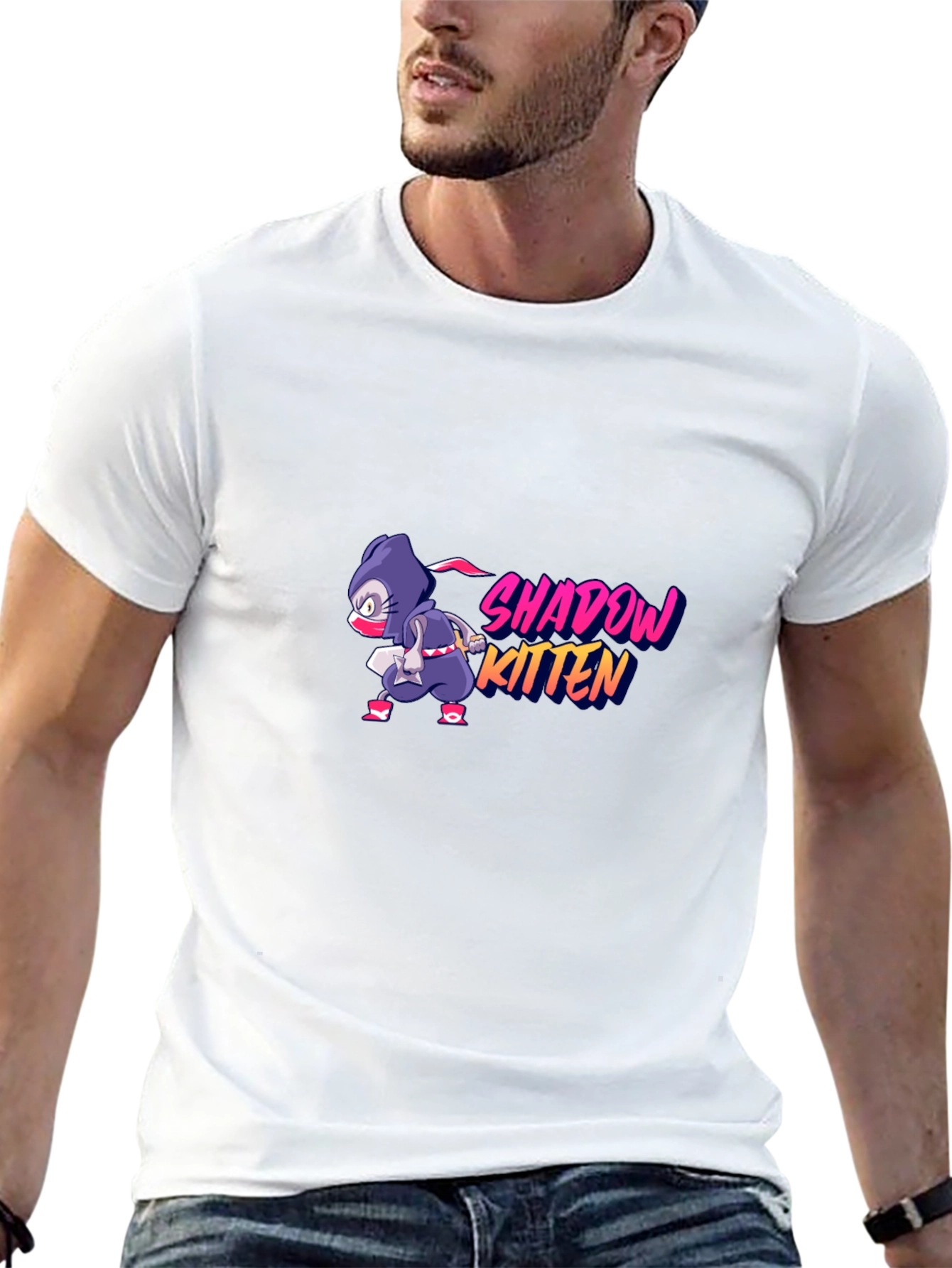 Shadow Kitten T-Shirt - Ninja Cartoon Design